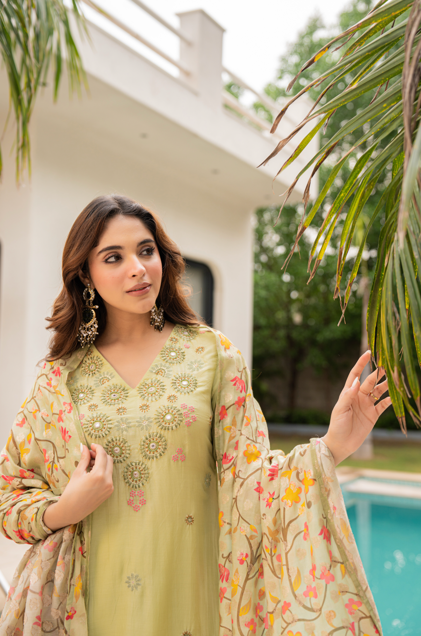 Lime Sun Silk Embroidered Suit Set