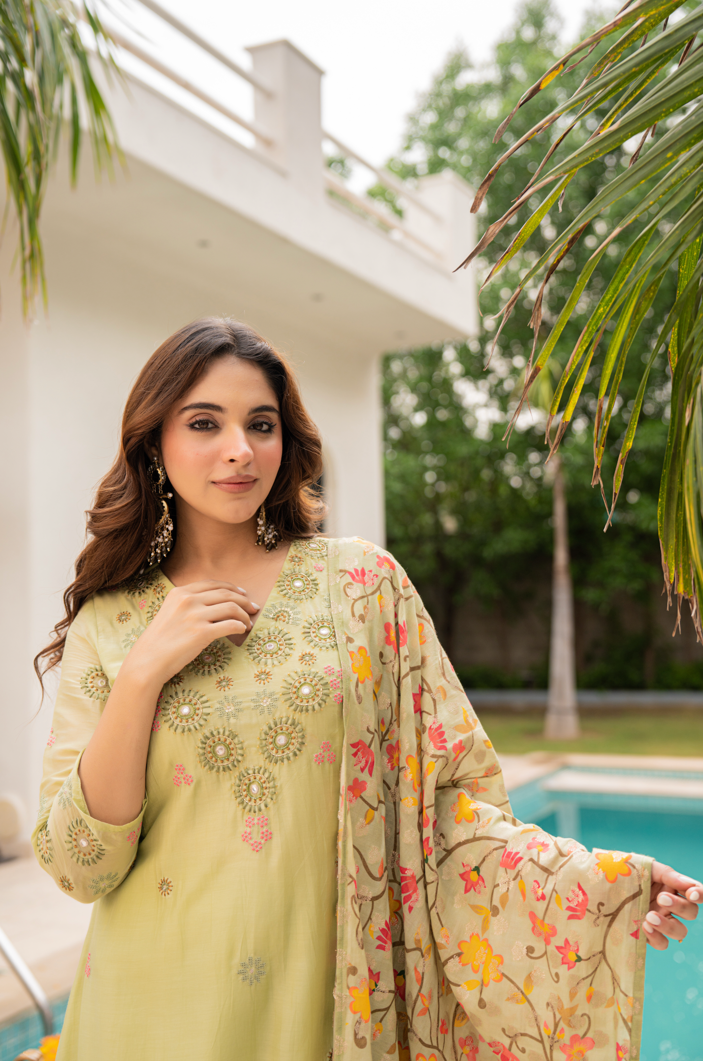 Lime Sun Silk Embroidered Suit Set