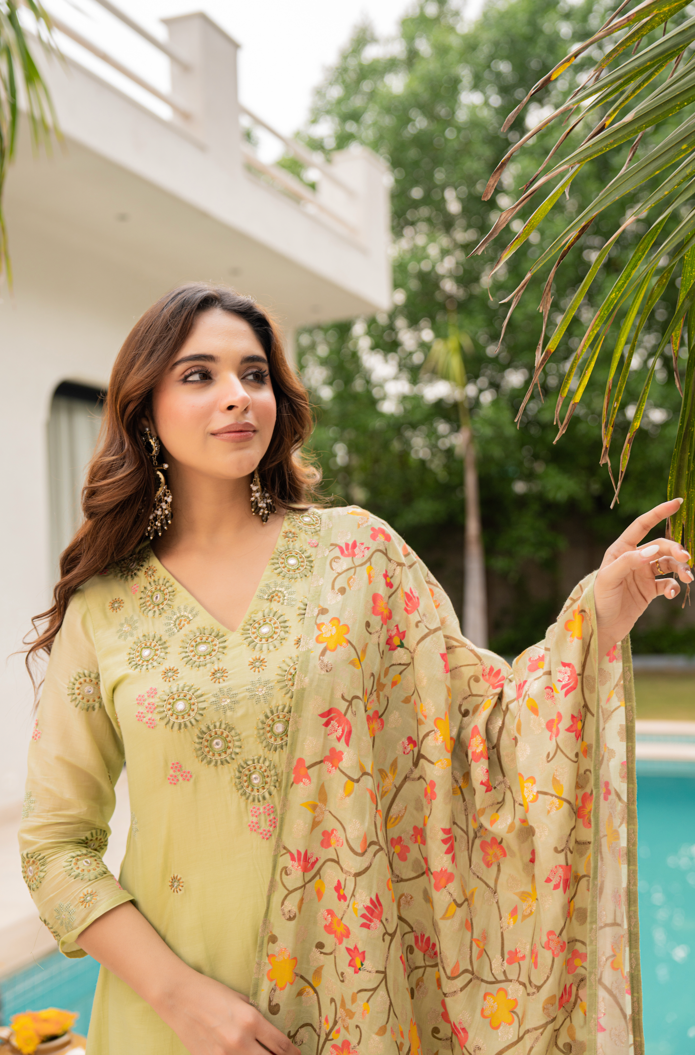 Lime Sun Silk Embroidered Suit Set