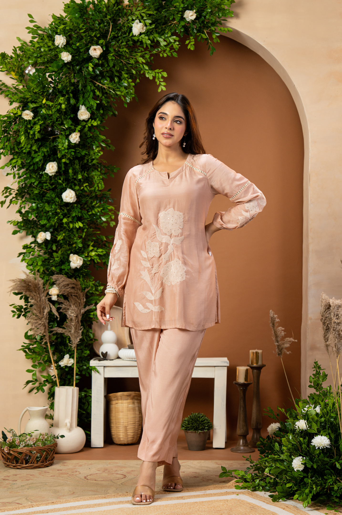 Blush Mulberry Silk Embroideried Co-Ord Set
