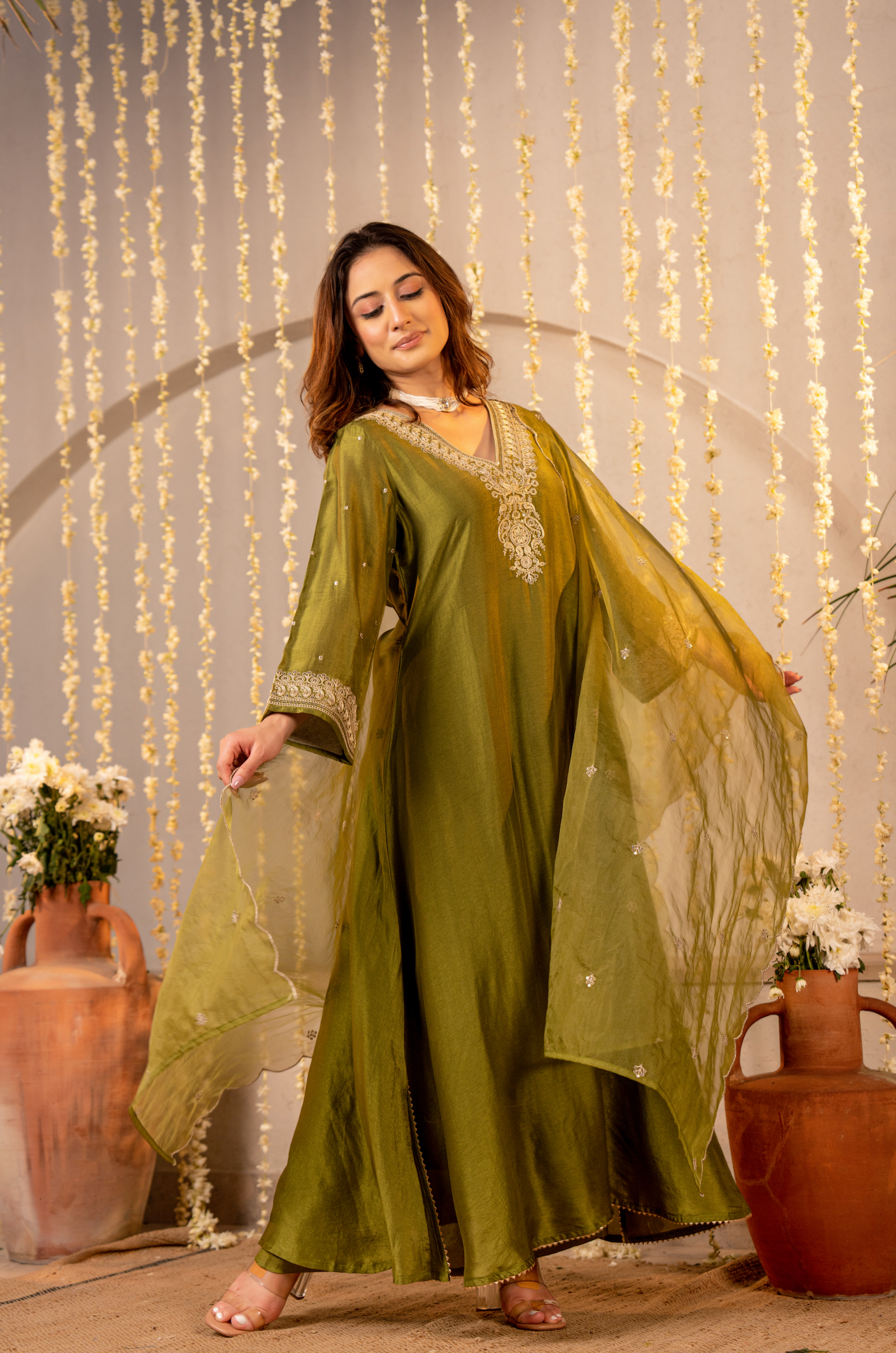 Emralld Festive Russian Silk Suit Set