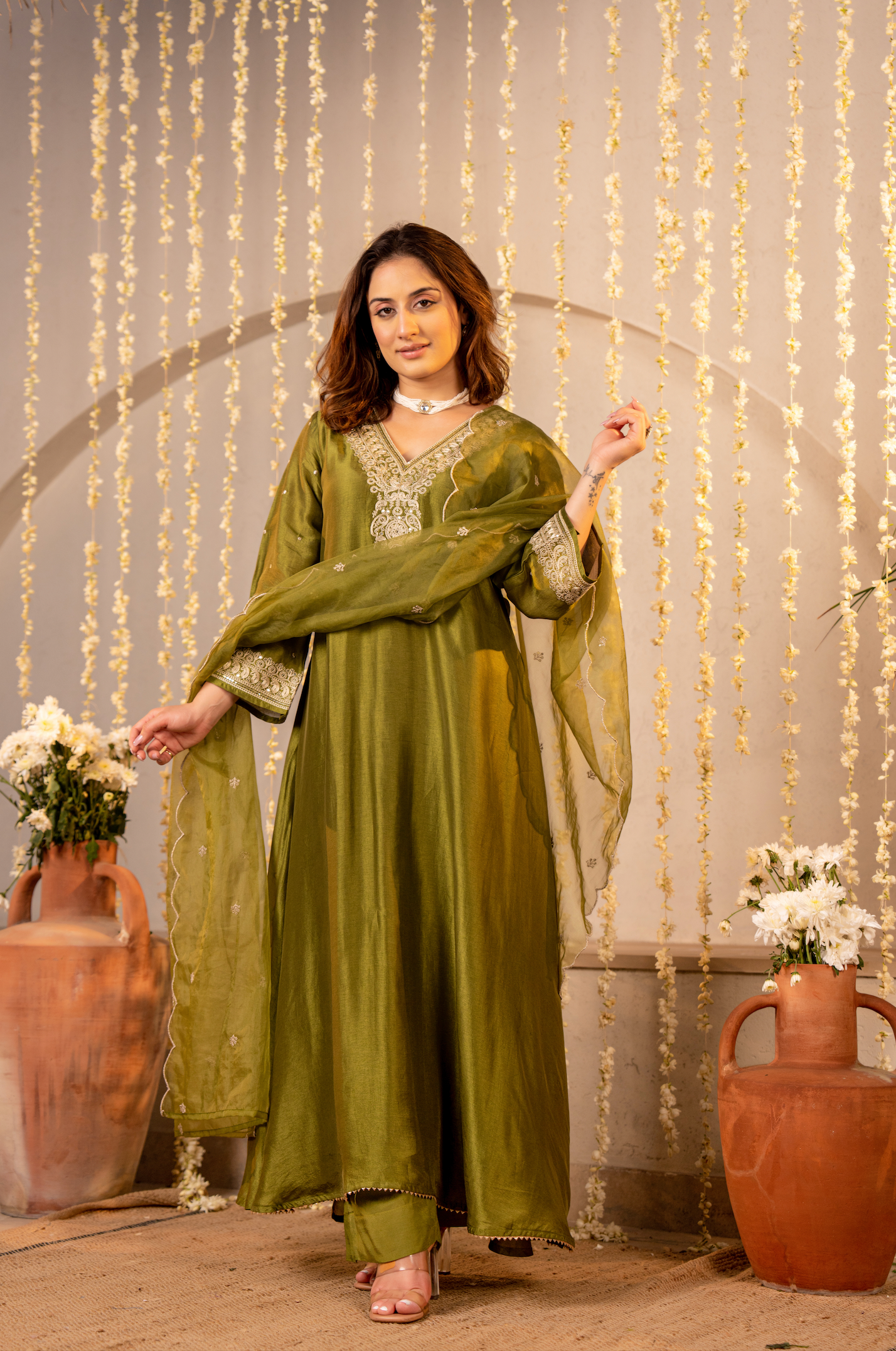 Emralld Festive Russian Silk Suit Set
