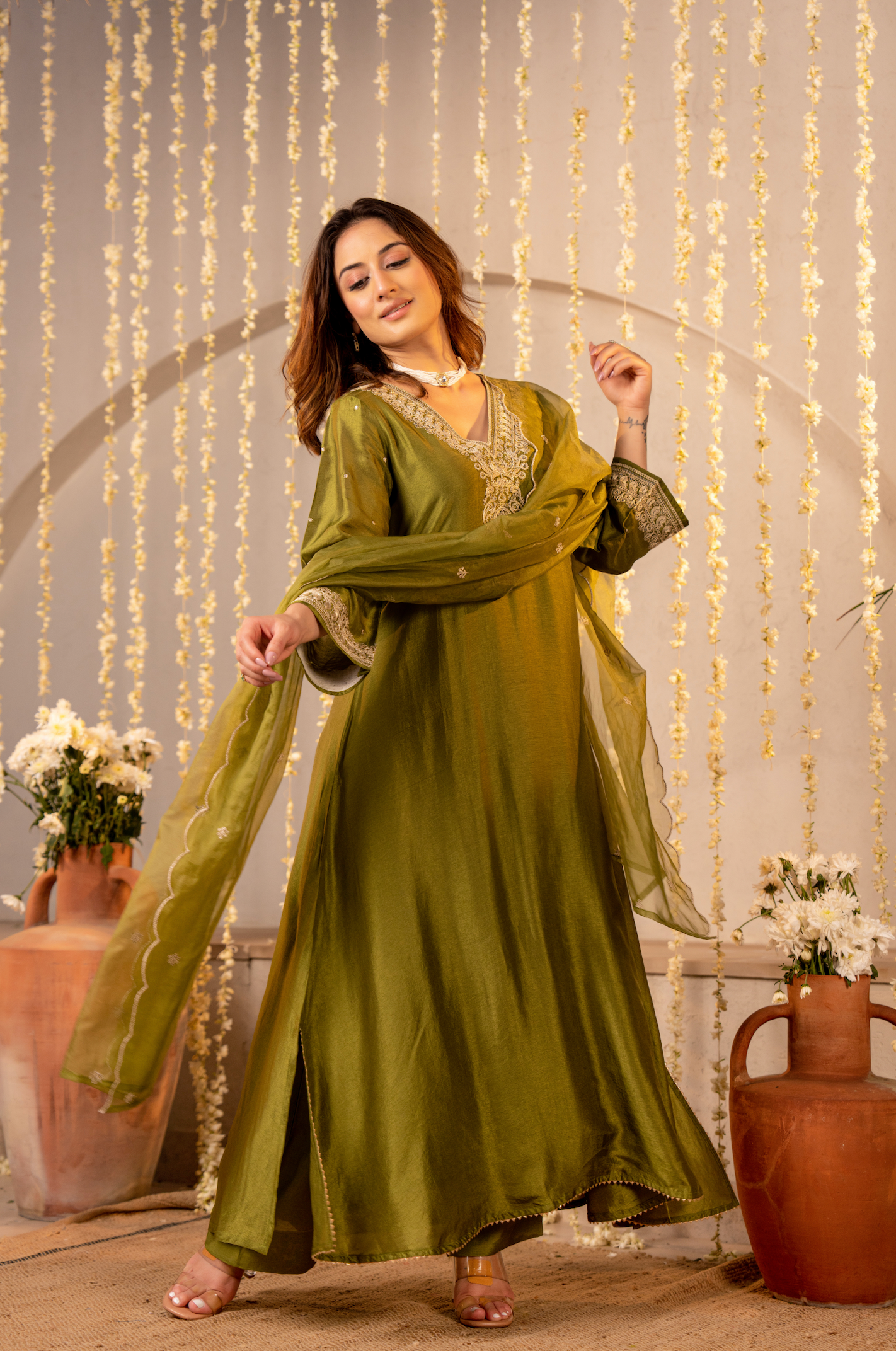 Emralld Festive Russian Silk Suit Set