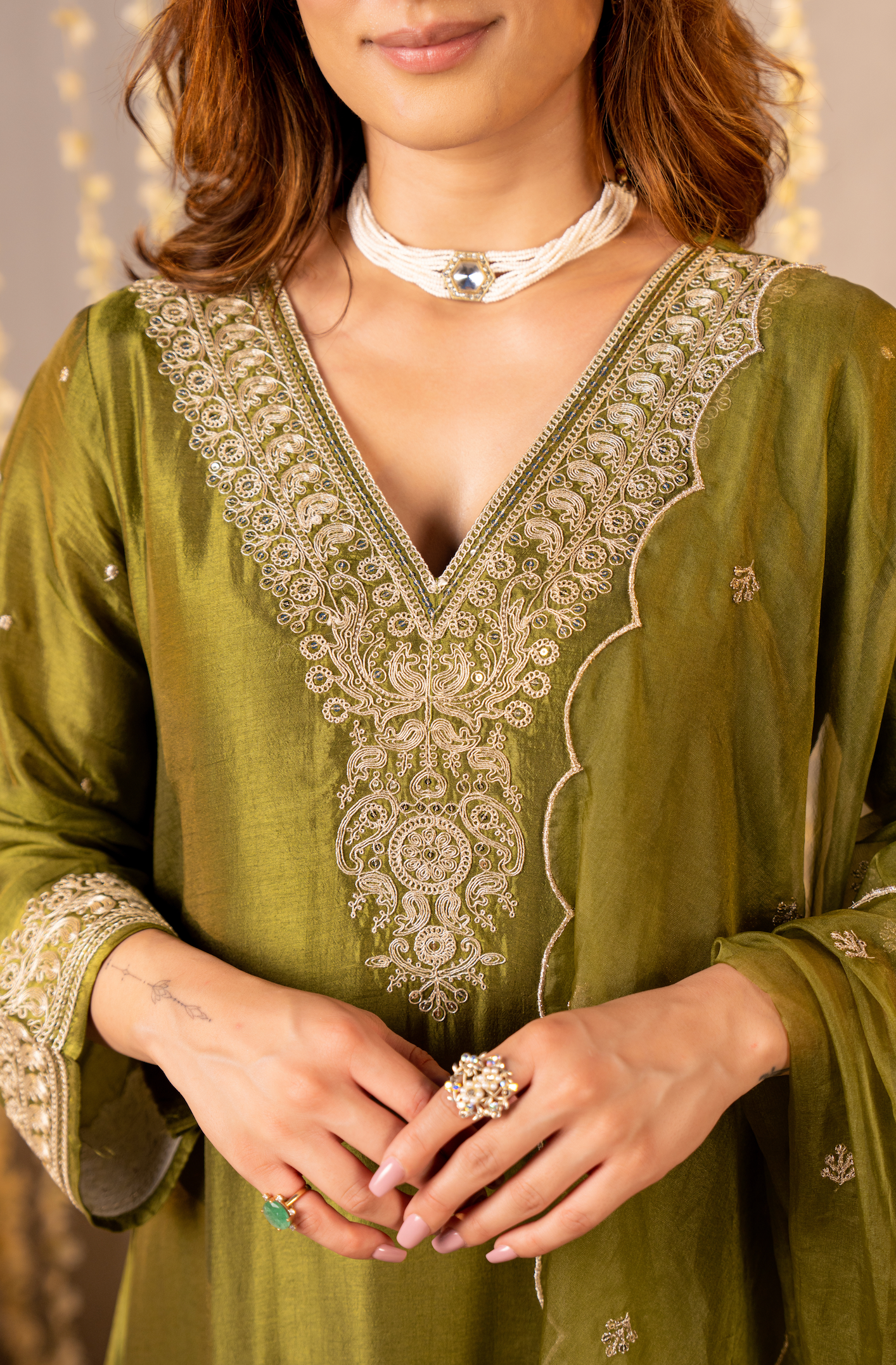 Emralld Festive Russian Silk Suit Set