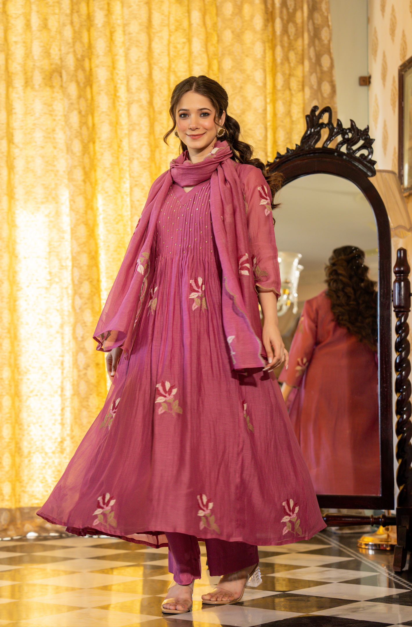 Mulberry Rose Mul Chanderi Suit Set