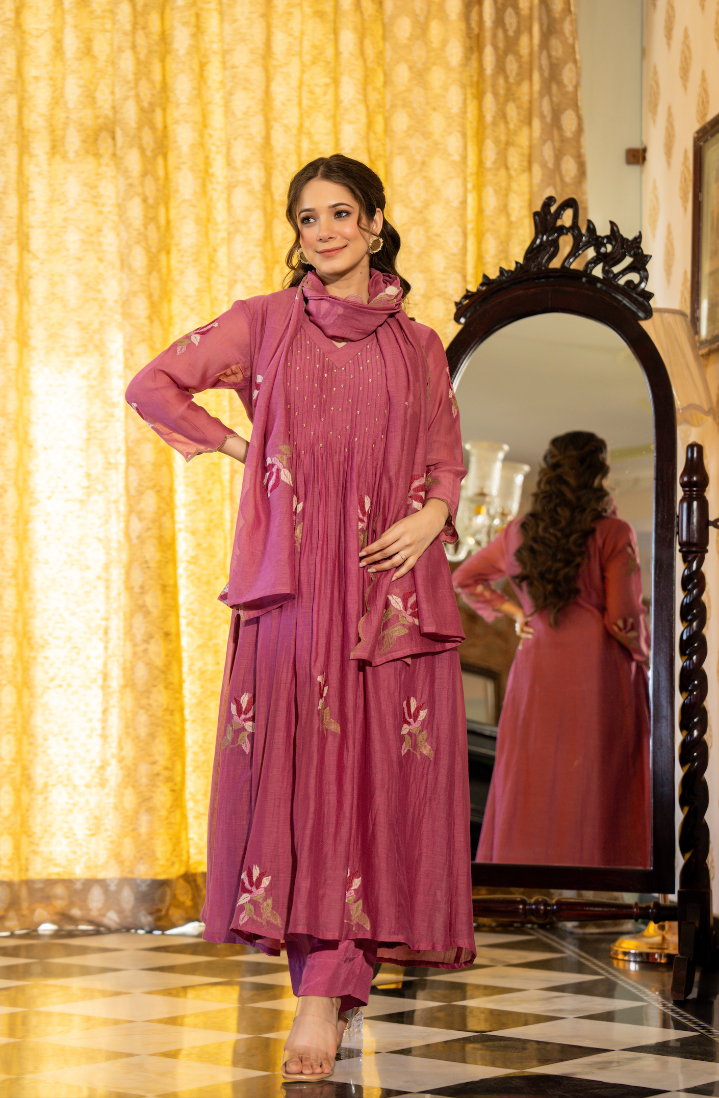 Mulberry Rose Mul Chanderi Suit Set