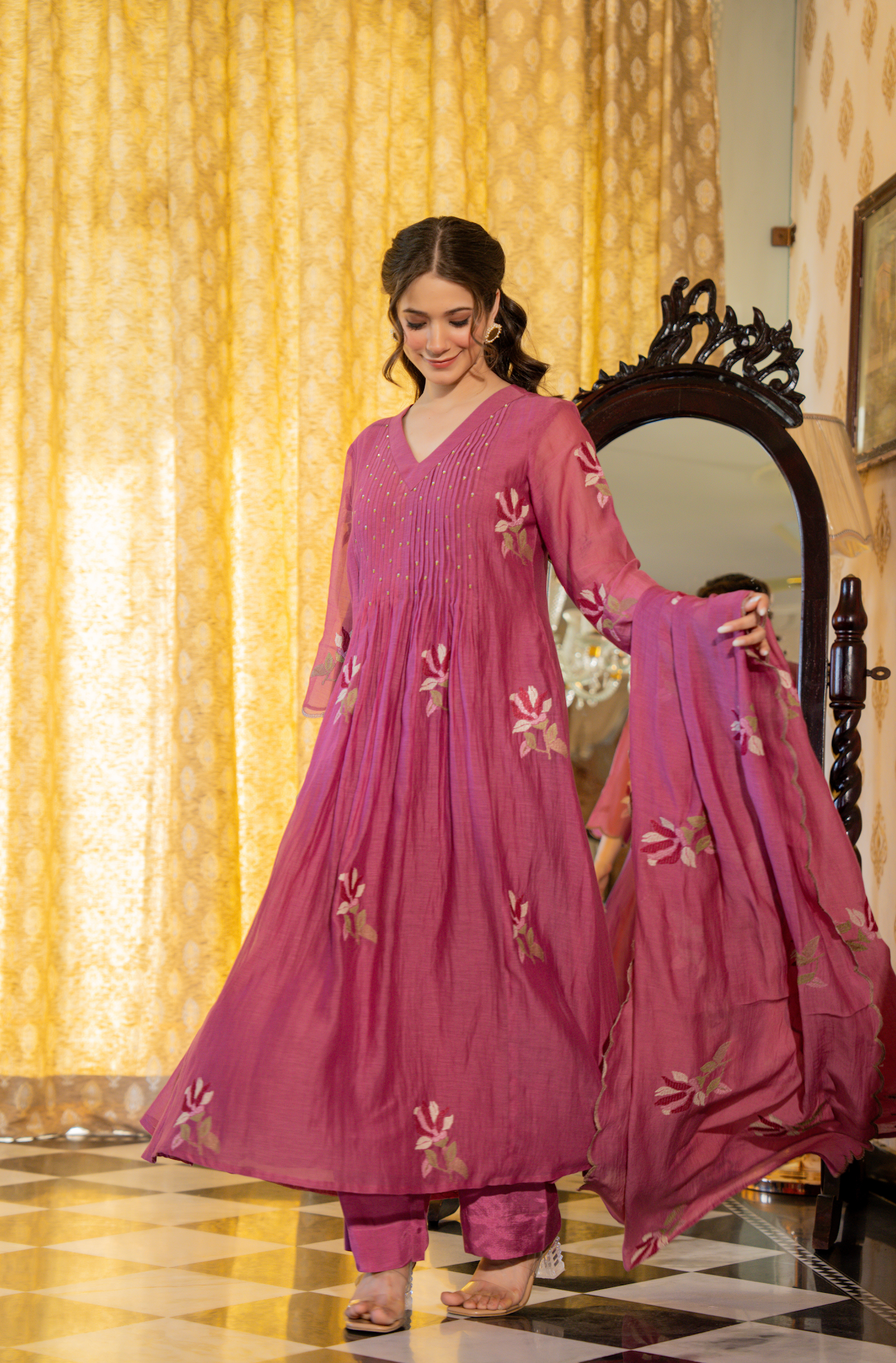 Mulberry Rose Mul Chanderi Suit Set