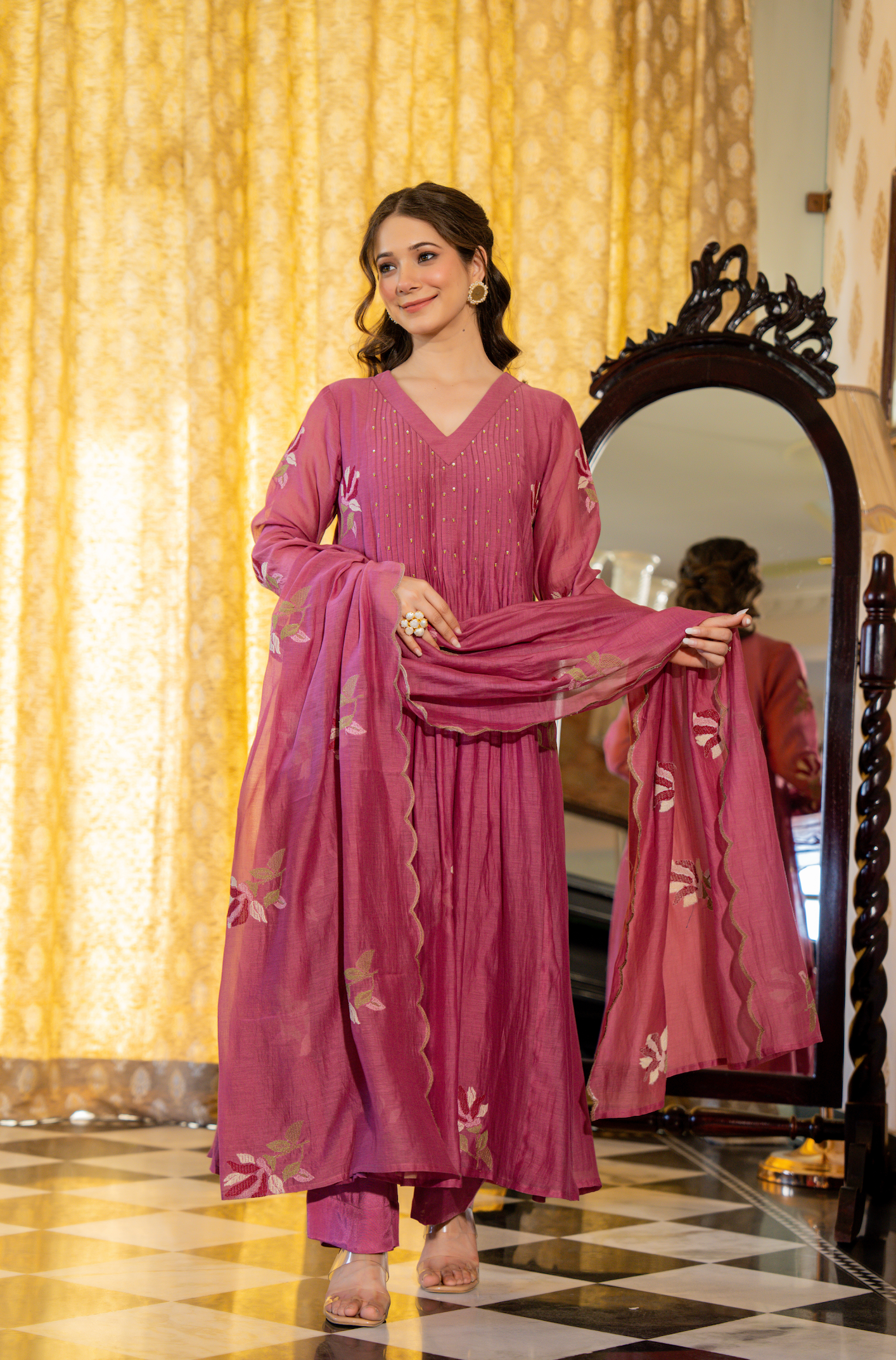 Mulberry Rose Mul Chanderi Suit Set