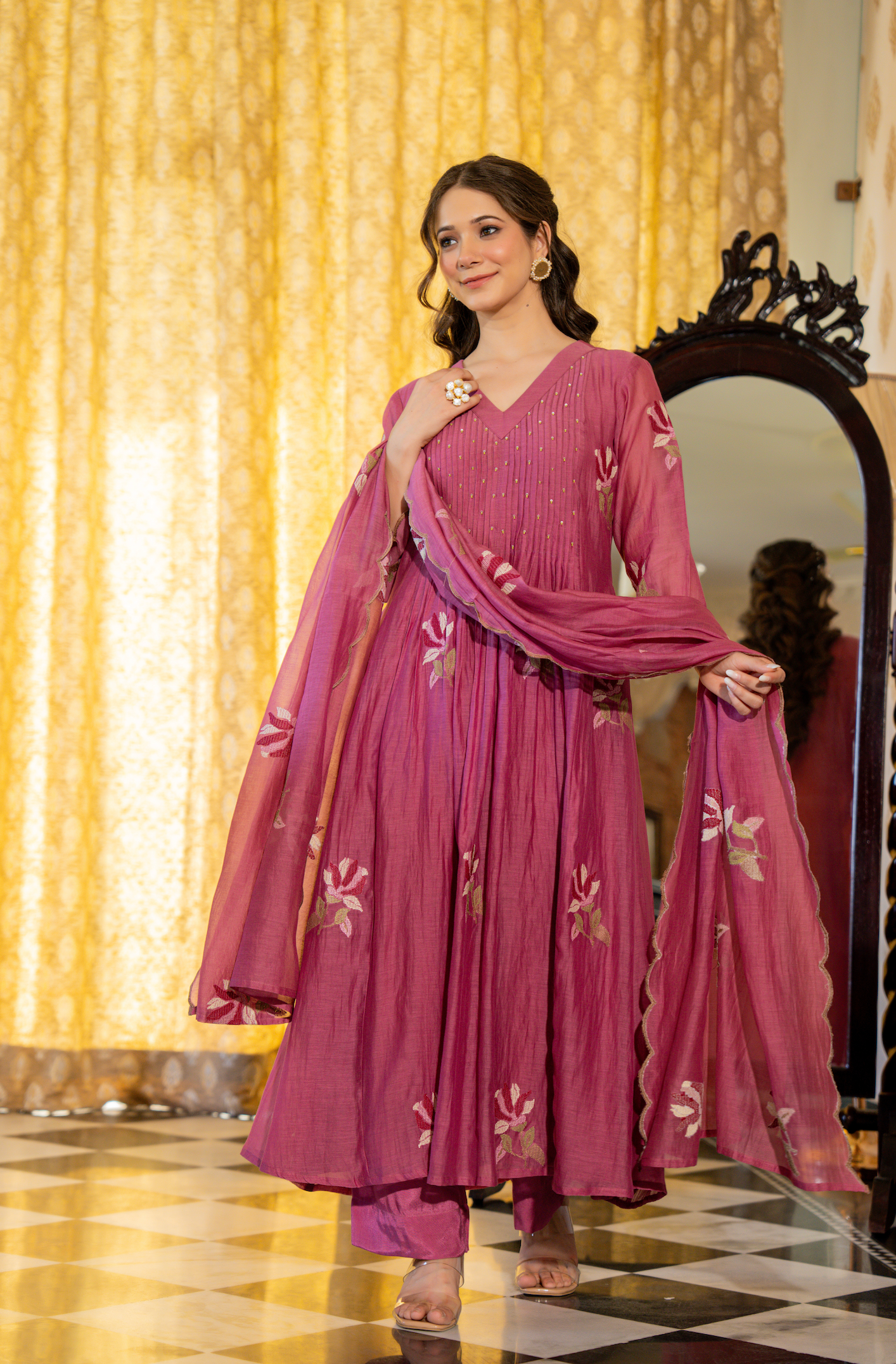 Mulberry Rose Mul Chanderi Suit Set