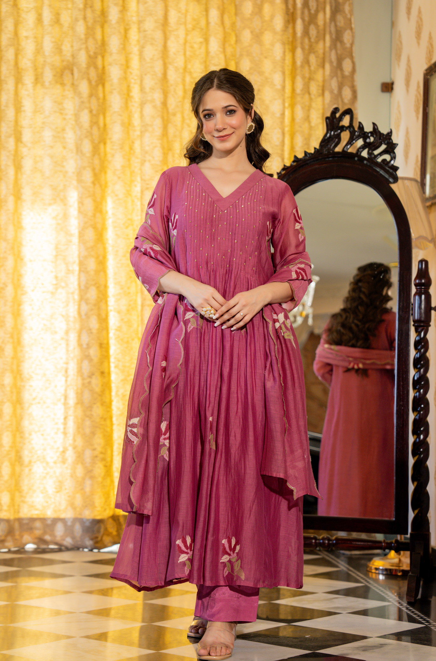 Mulberry Rose Mul Chanderi Suit Set
