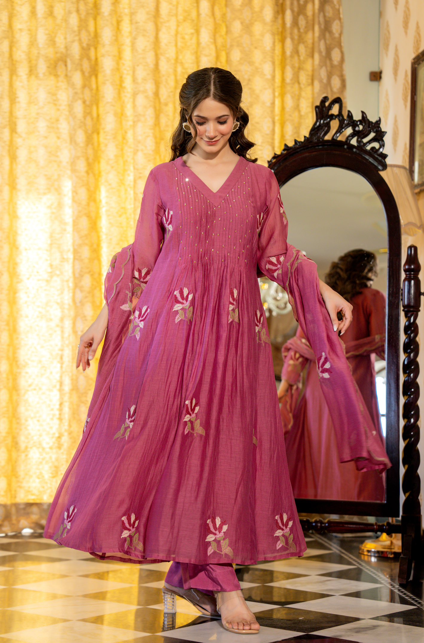 Mulberry Rose Mul Chanderi Suit Set