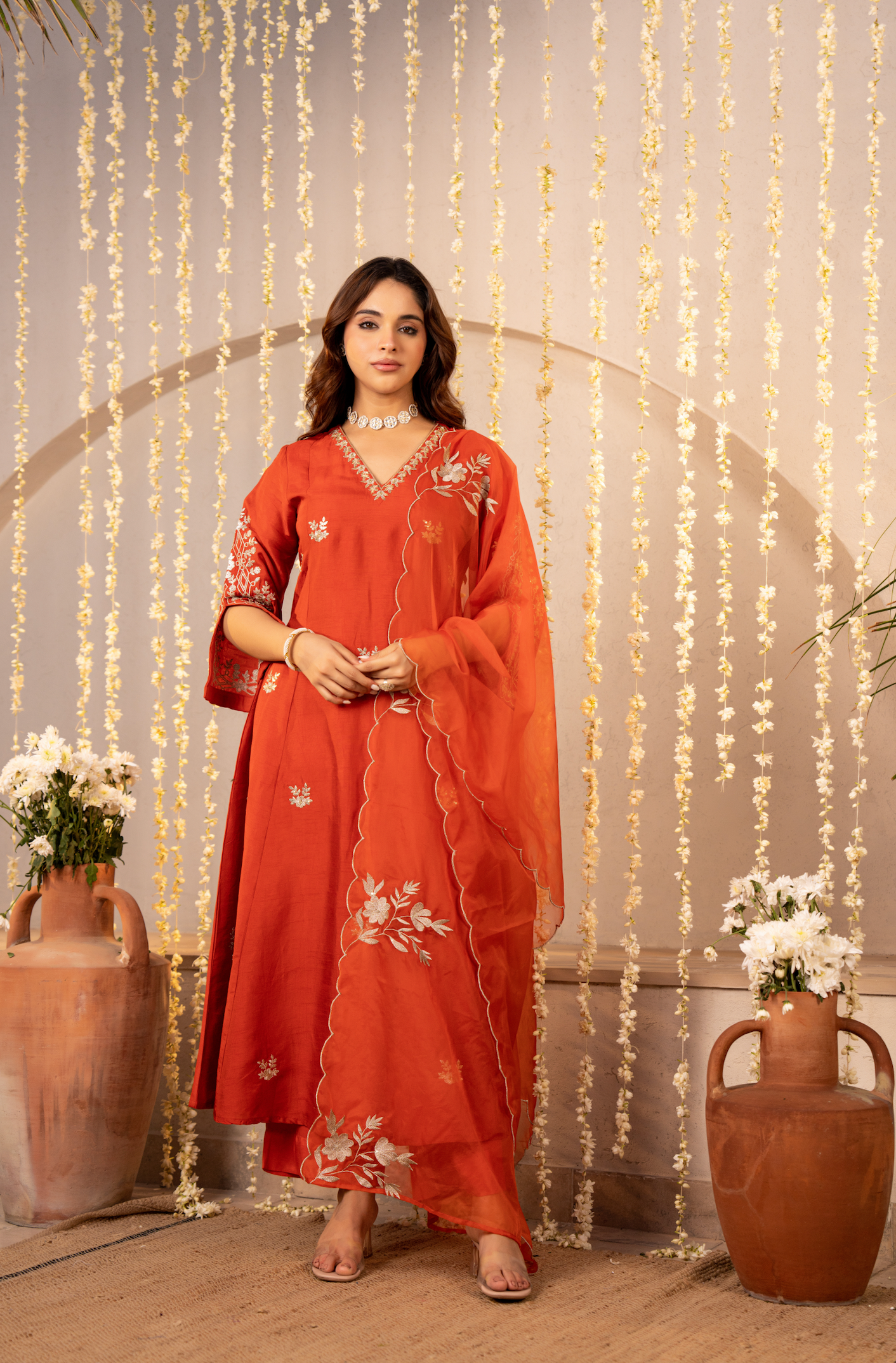 Tangerine Russian Silk Festive Suit Set
