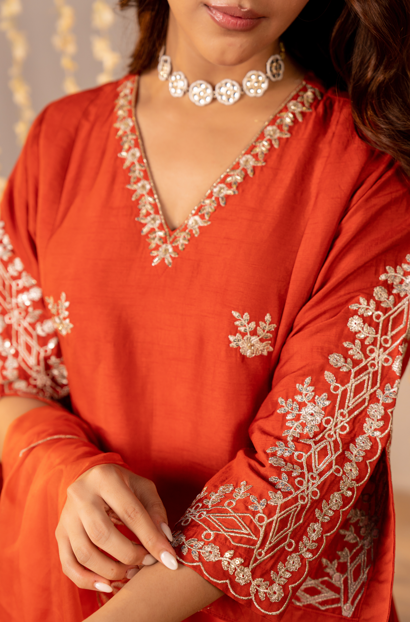 Tangerine Russian Silk Festive Suit Set