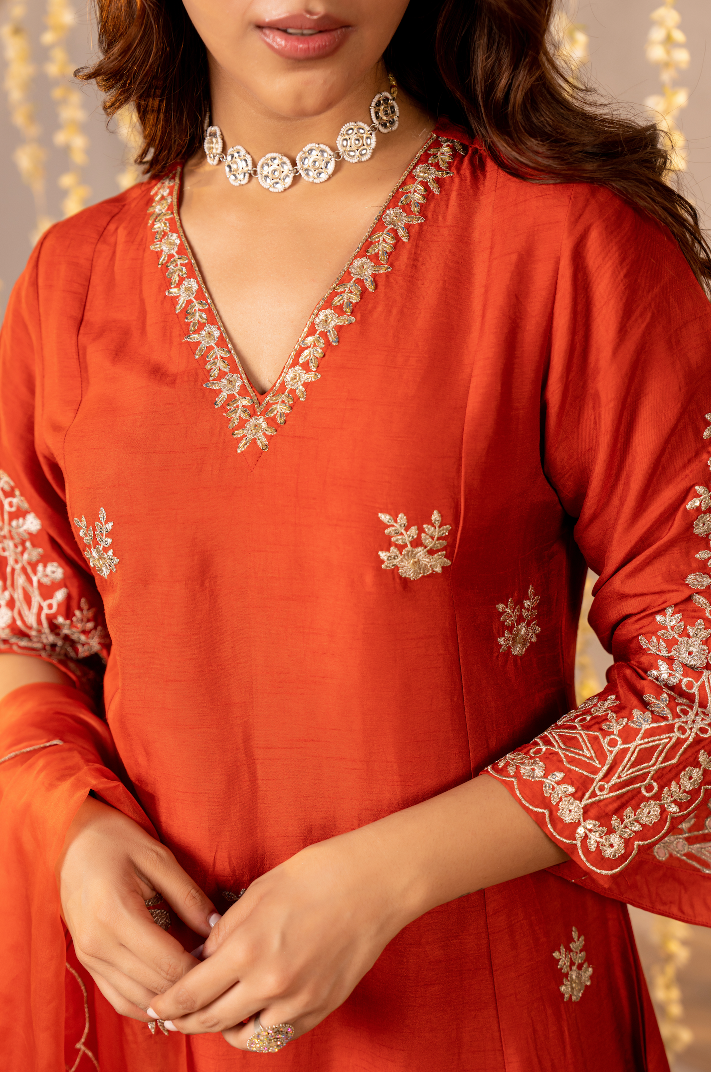 Tangerine Russian Silk Festive Suit Set
