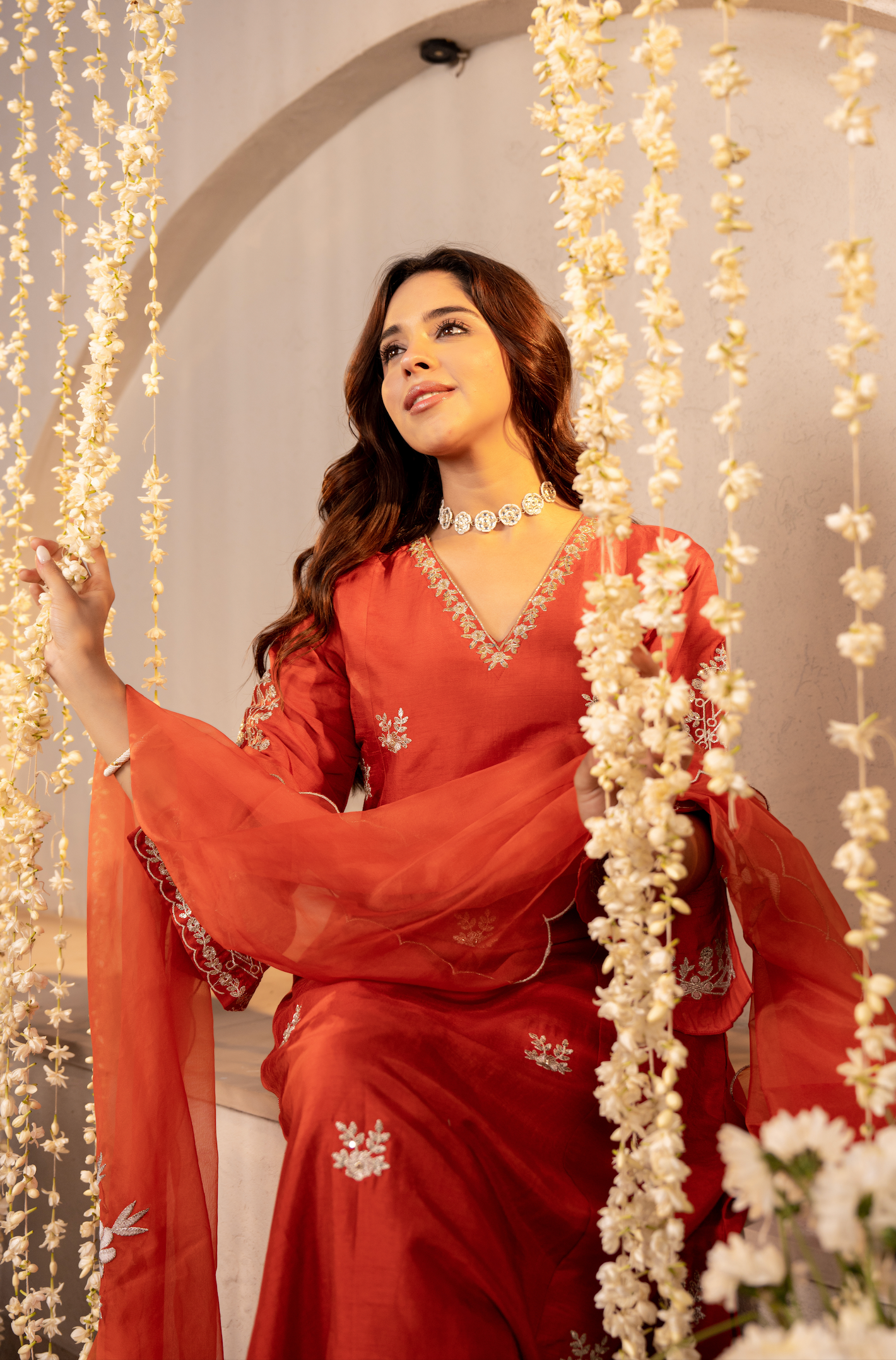 Tangerine Russian Silk Festive Suit Set
