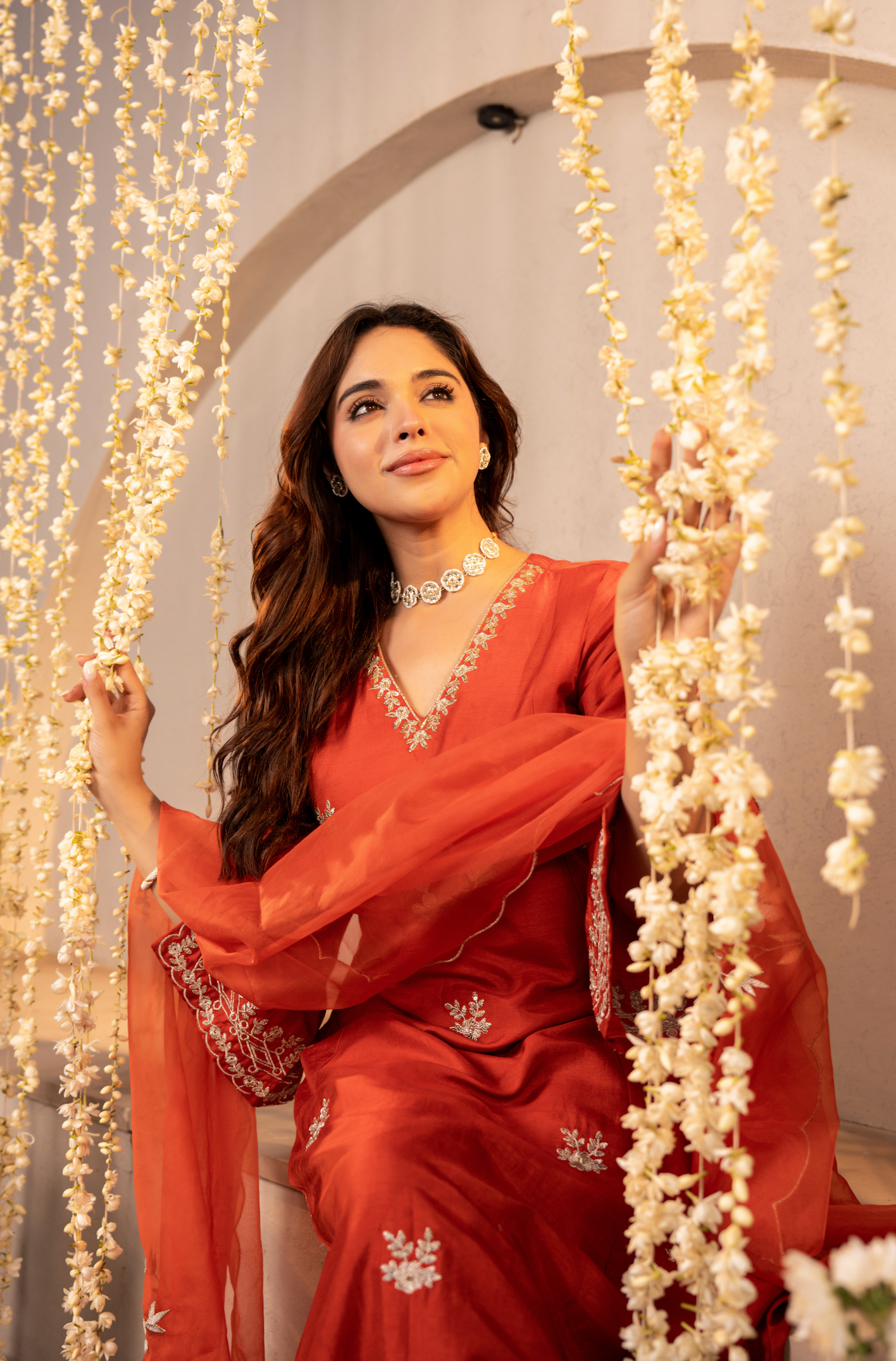 Tangerine Russian Silk Festive Suit Set