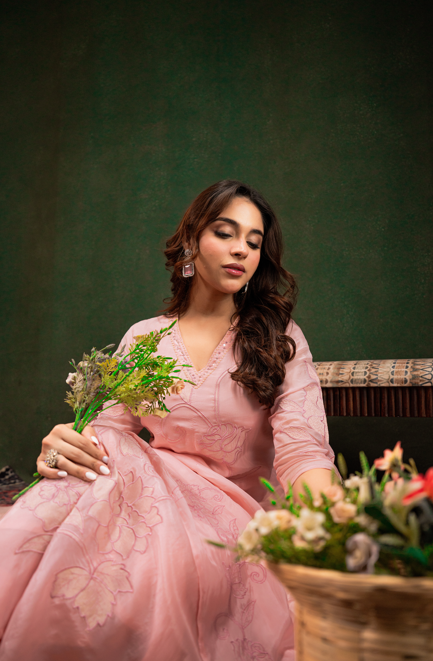 Blush Embroidered Silk Suit Set