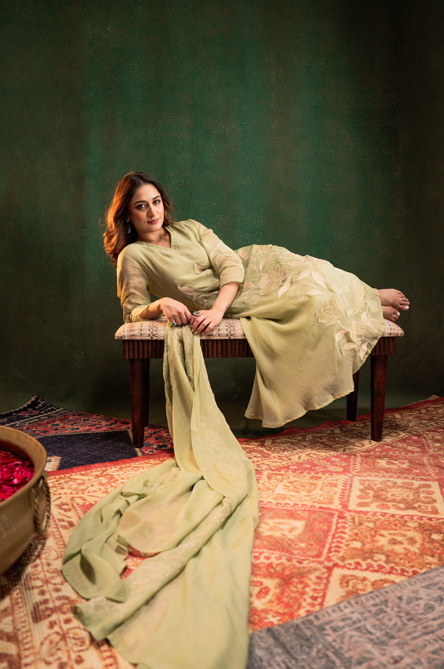 Pistachio Embroidered Silk Suit Set