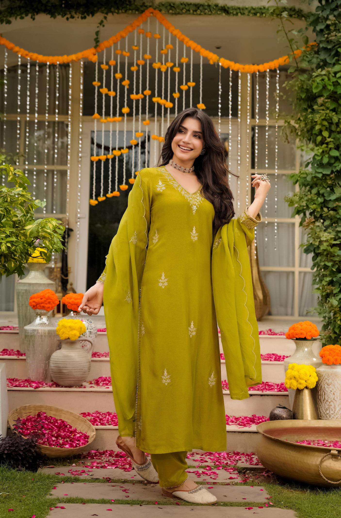 Olive Pure Russian Silk Suit Set