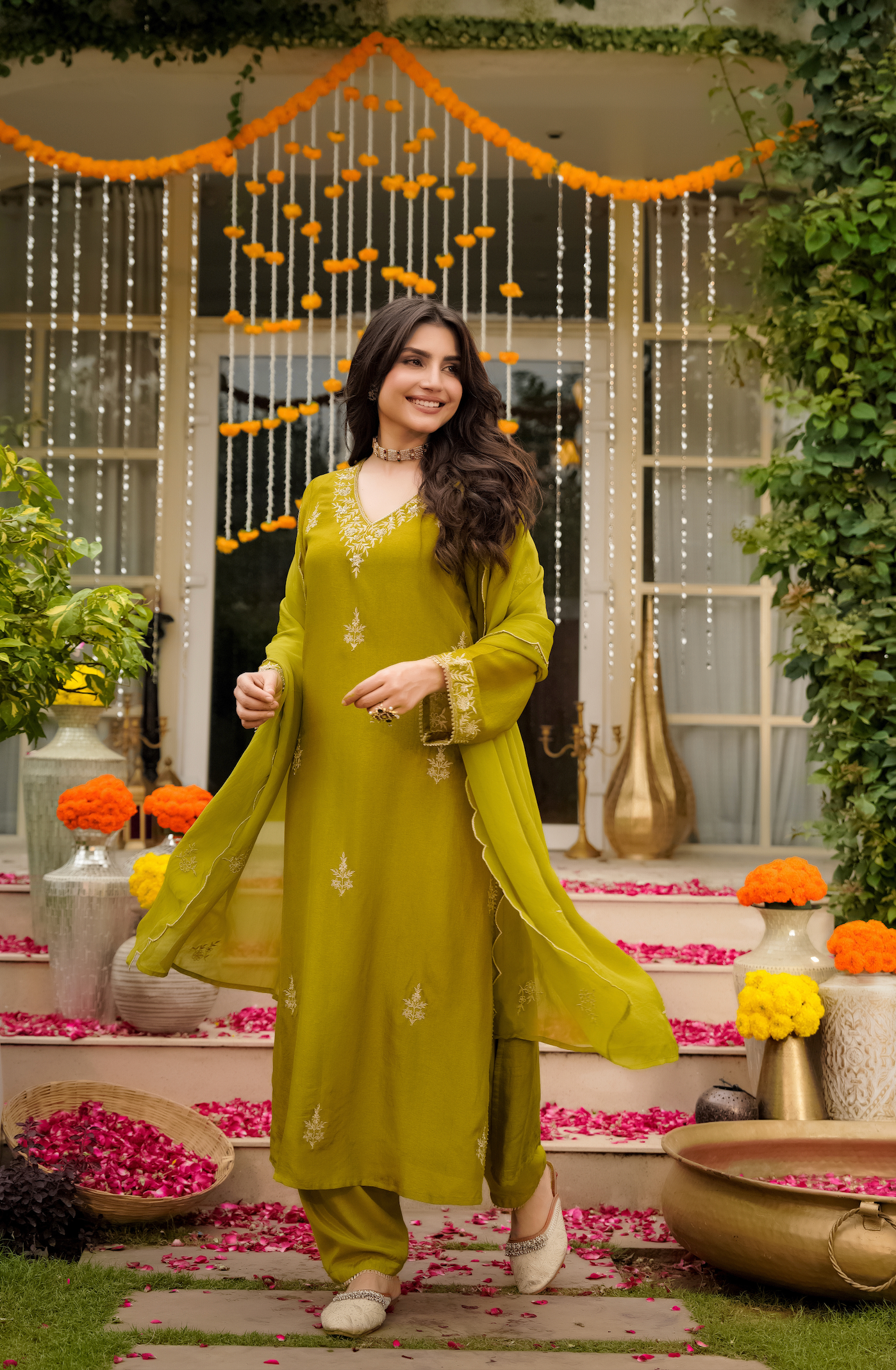 Olive Pure Russian Silk Suit Set