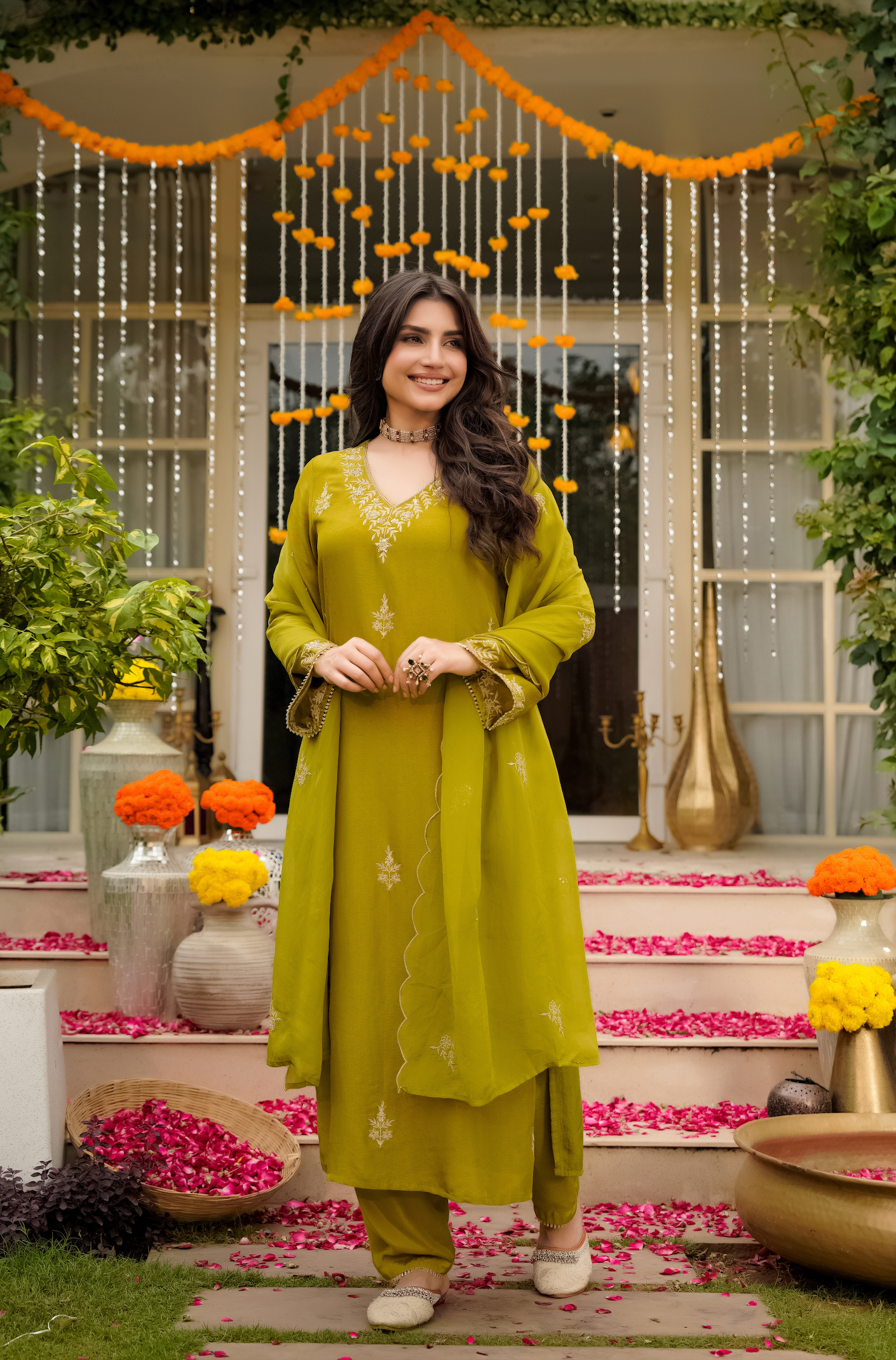 Olive Pure Russian Silk Suit Set