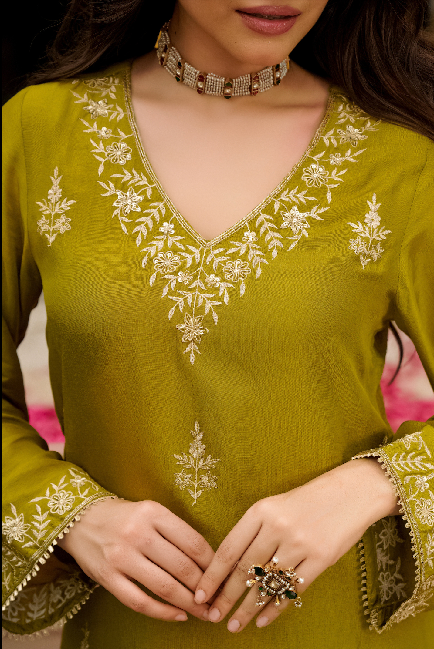 Olive Pure Russian Silk Suit Set