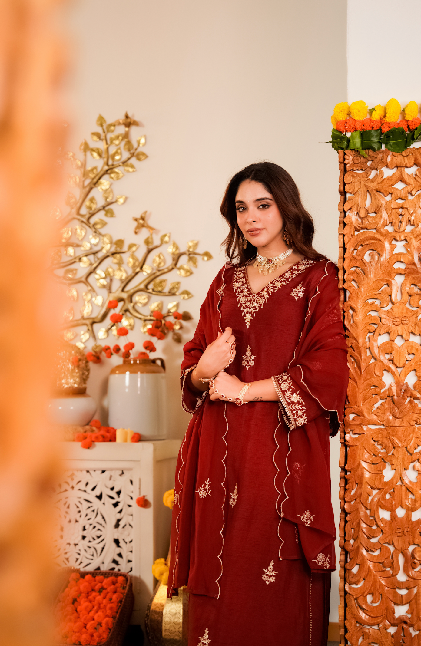 Crimson Pure Russian Silk Suit Set