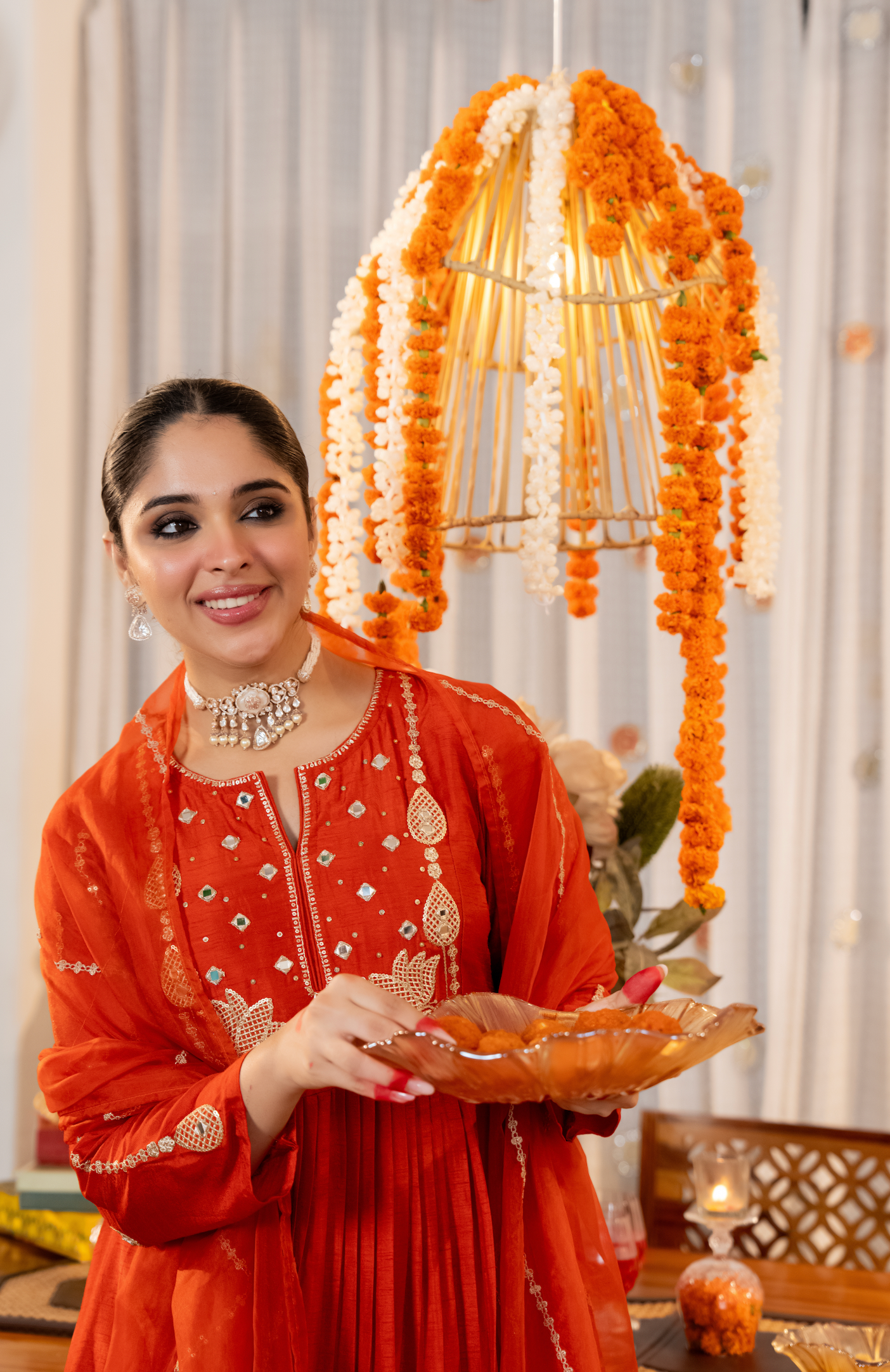 Ruby Russian Silk Embroidered Flared Suit Set