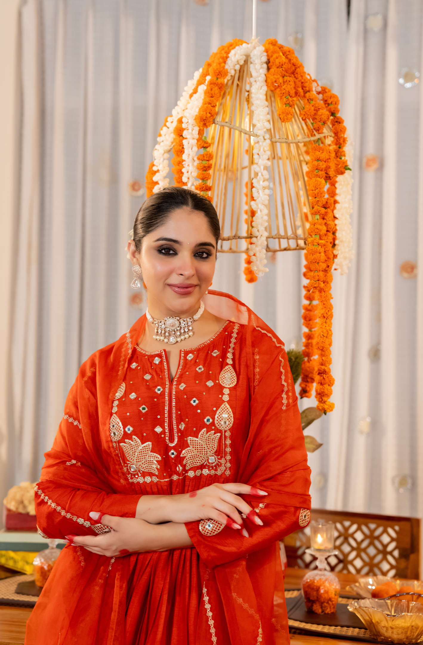 Ruby Russian Silk Embroidered Flared Suit Set