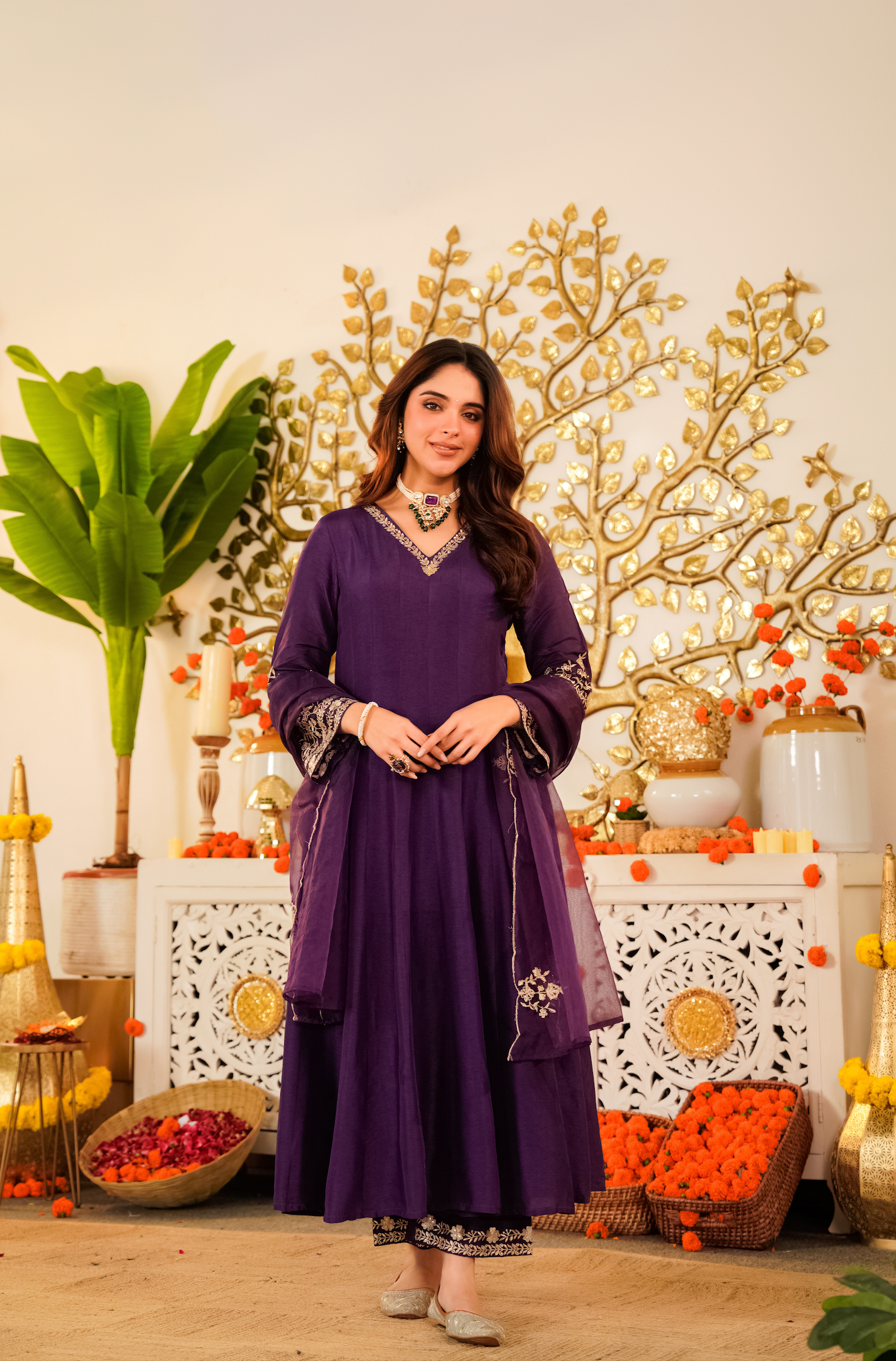 Amethyst Russian Silk Embroidered Suit Set