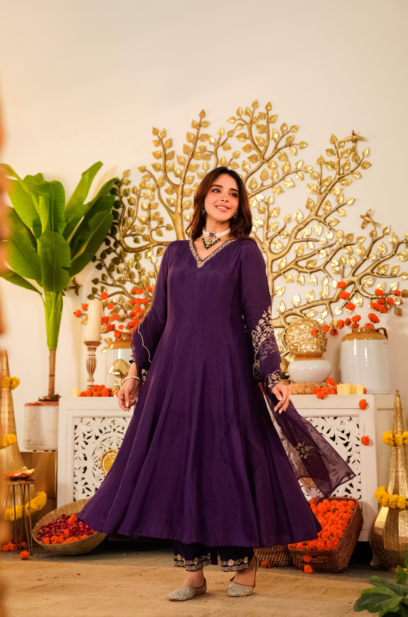 Amethyst Russian Silk Embroidered Suit Set