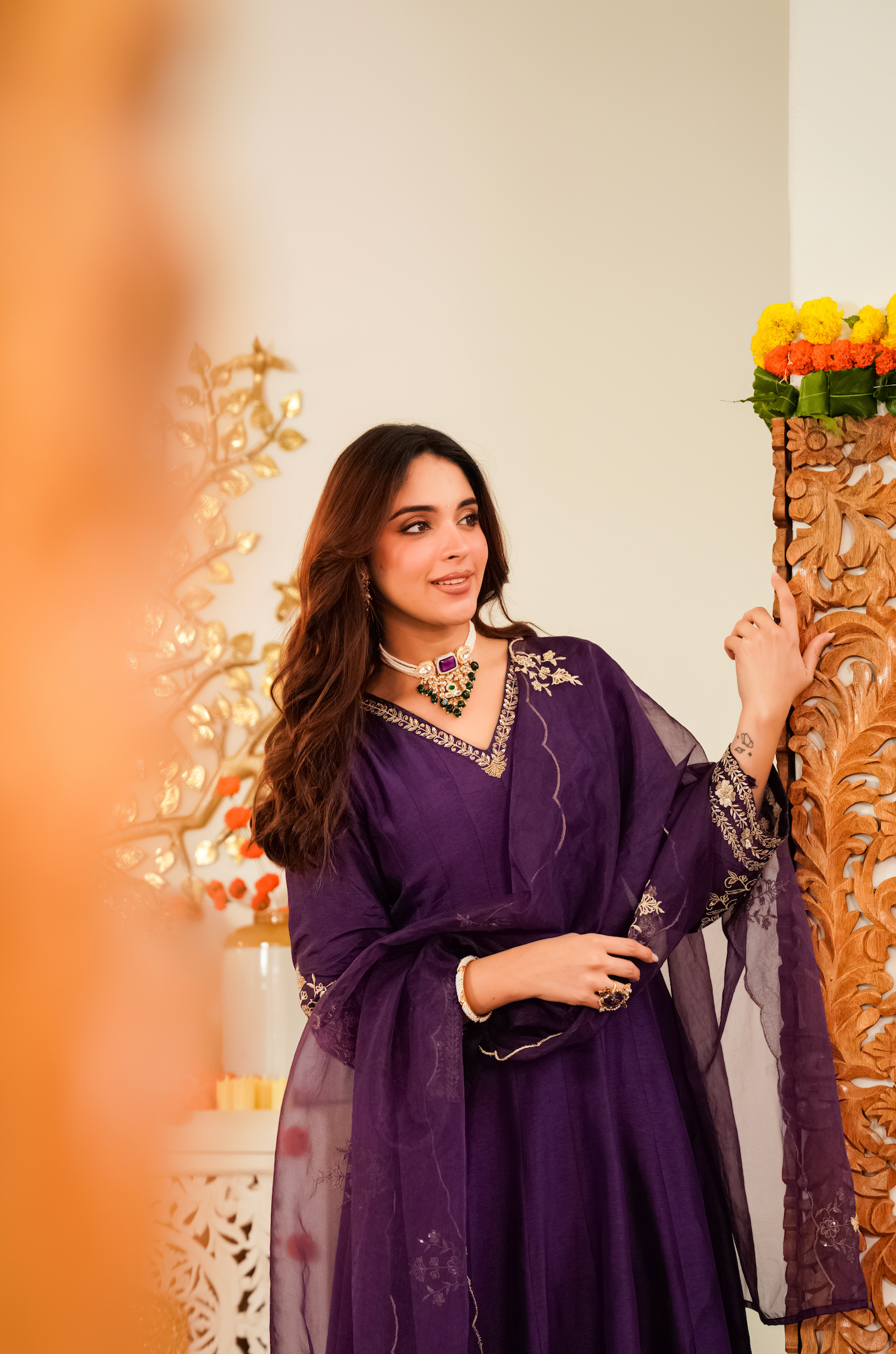 Amethyst Russian Silk Embroidered Suit Set