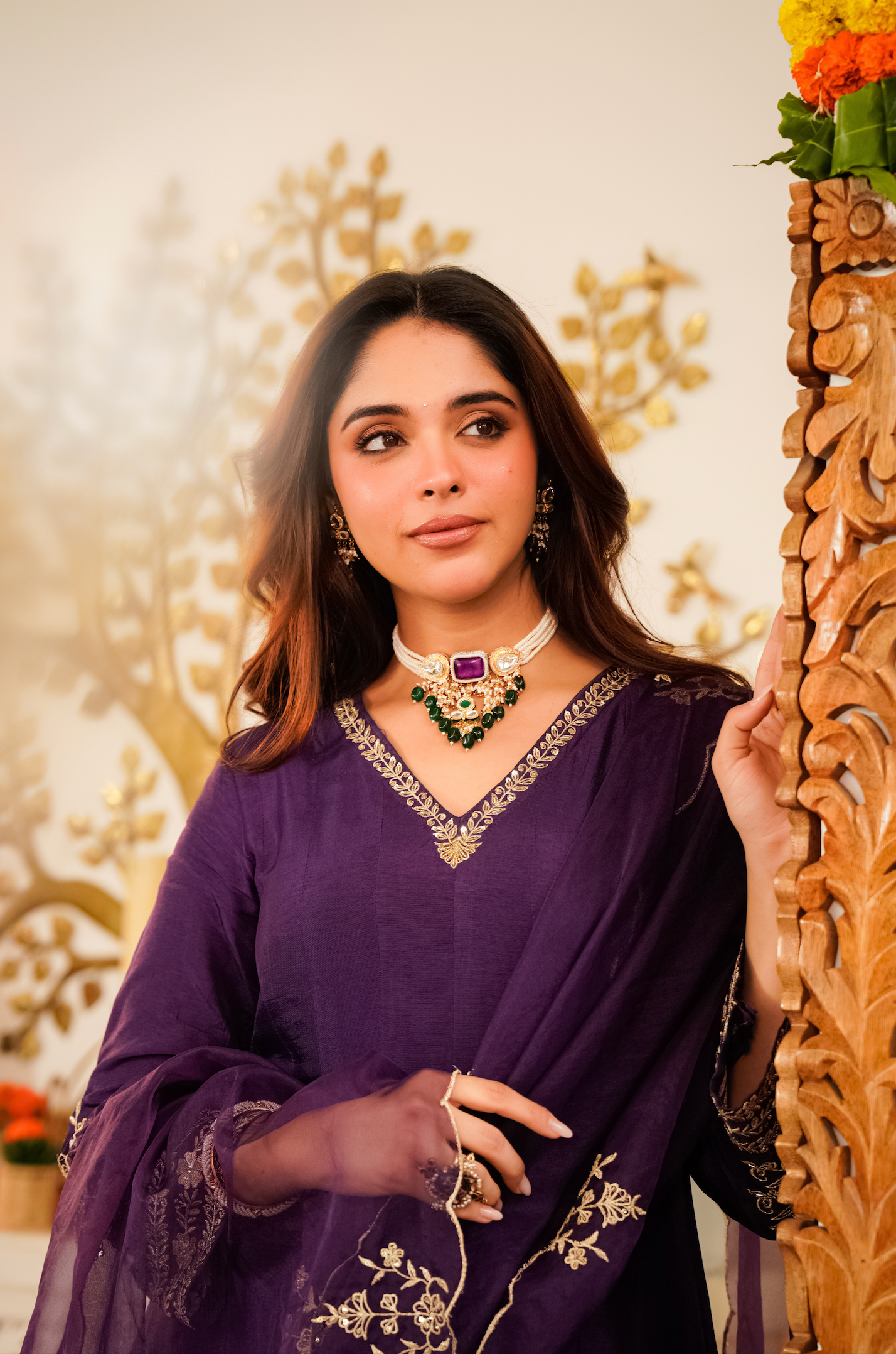 Amethyst Russian Silk Embroidered Suit Set
