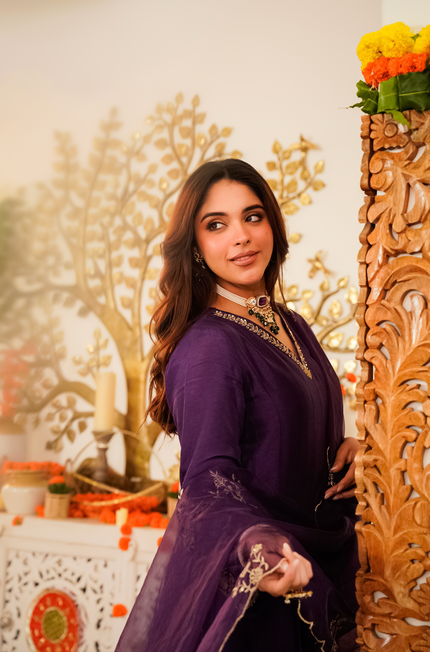 Amethyst Russian Silk Embroidered Suit Set