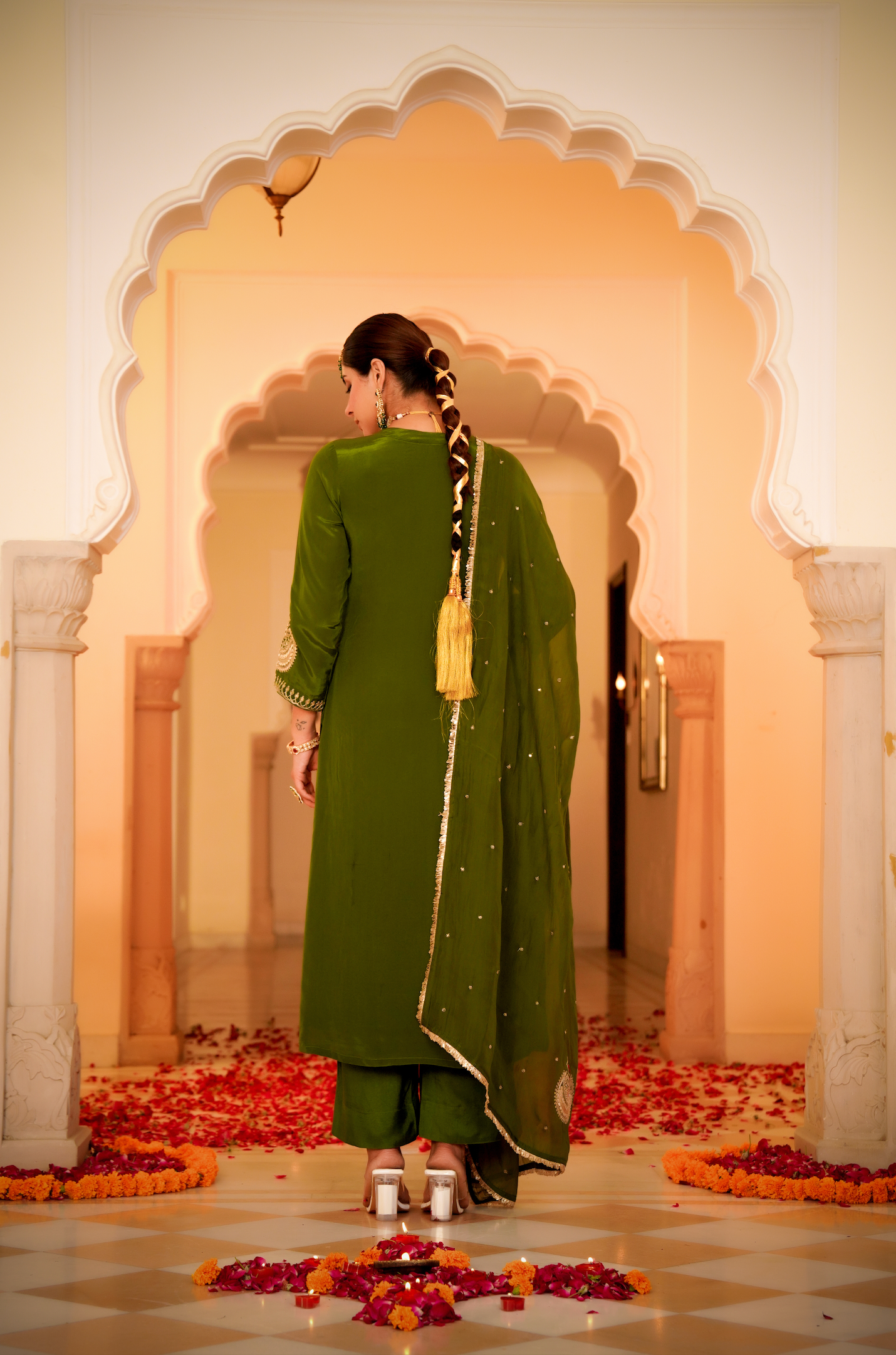 Emerald Festive Crepe Suit Set