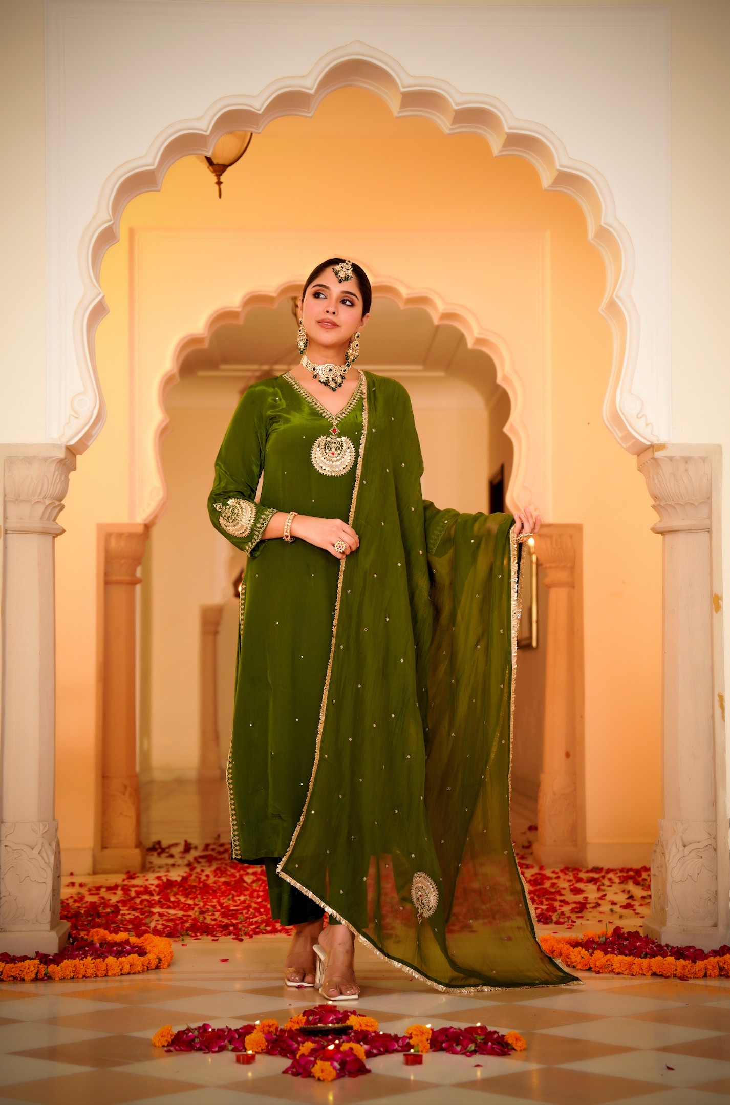 Emerald Festive Crepe Suit Set