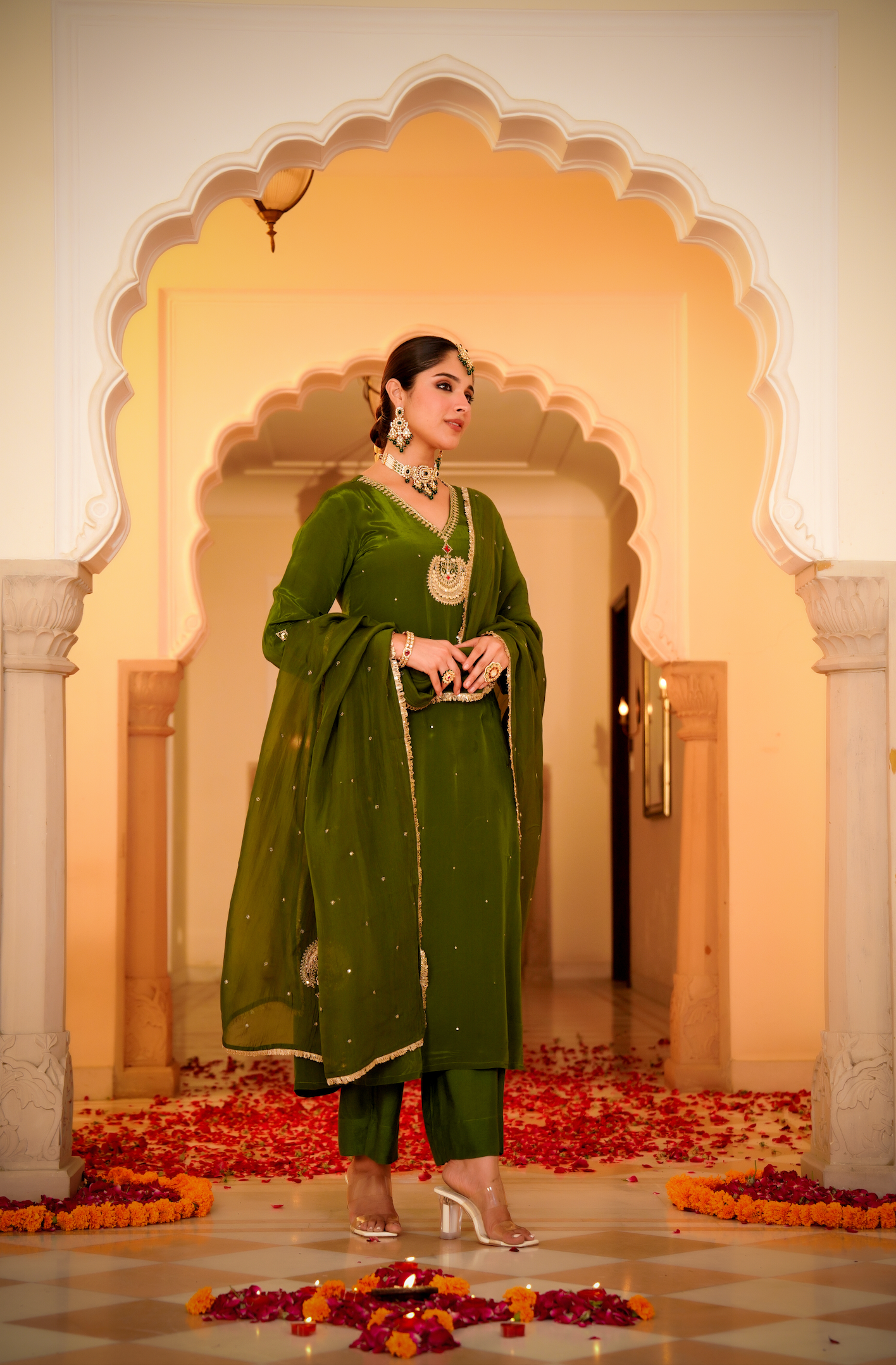 Emerald Festive Crepe Suit Set