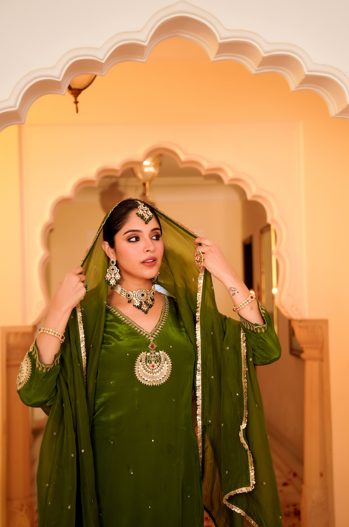 Emerald Festive Crepe Suit Set
