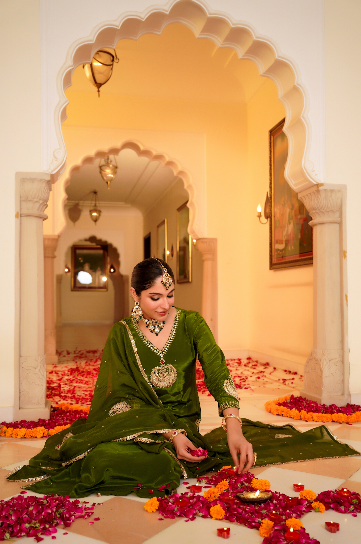 Emerald Festive Crepe Suit Set