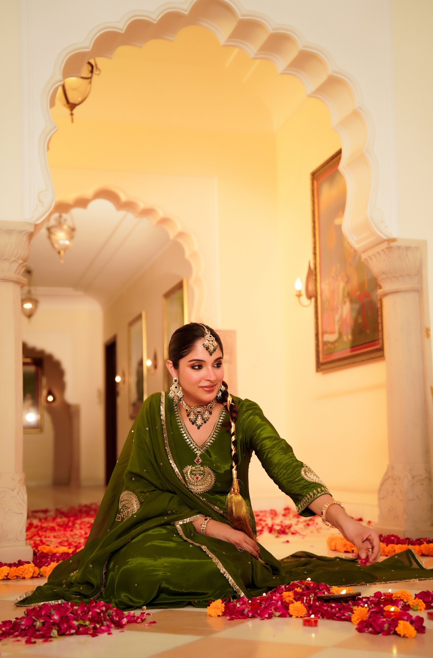 Emerald Festive Crepe Suit Set