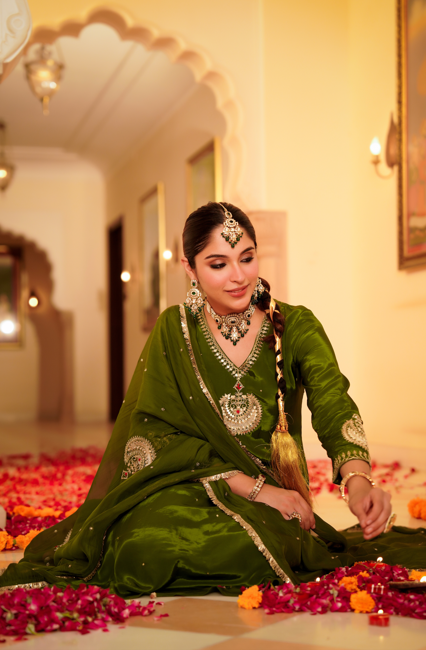 Emerald Festive Crepe Suit Set