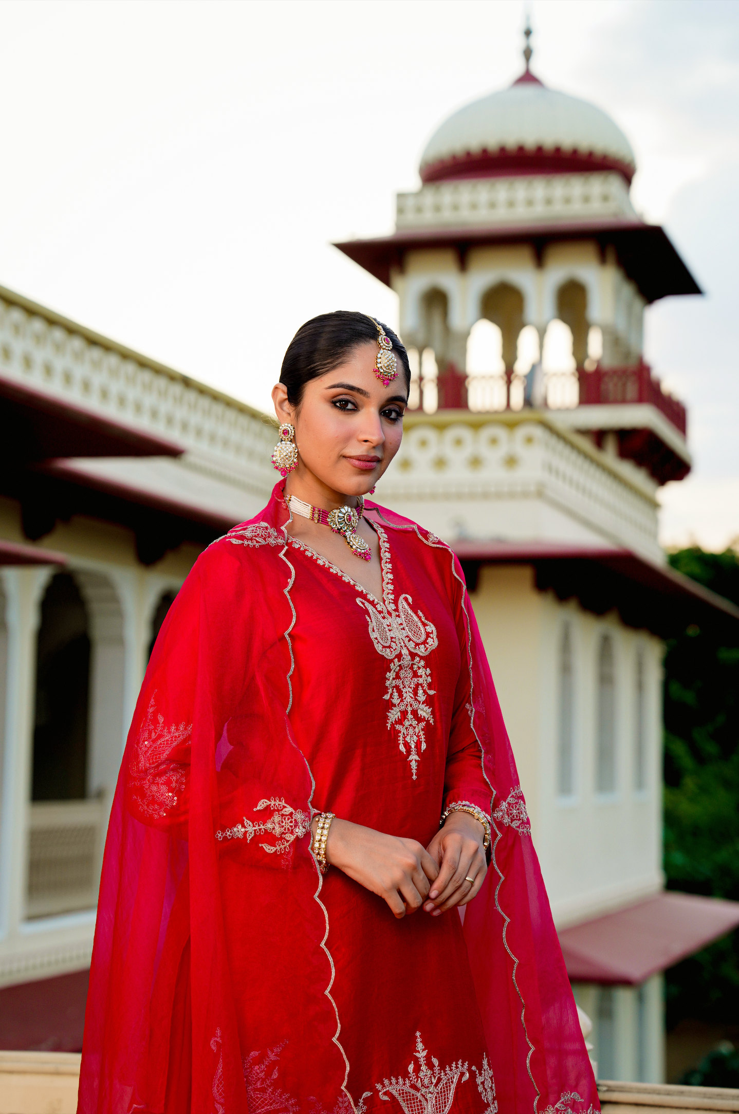 Crimson Silver Zari -Resham Embroidered Sharara Suit Set