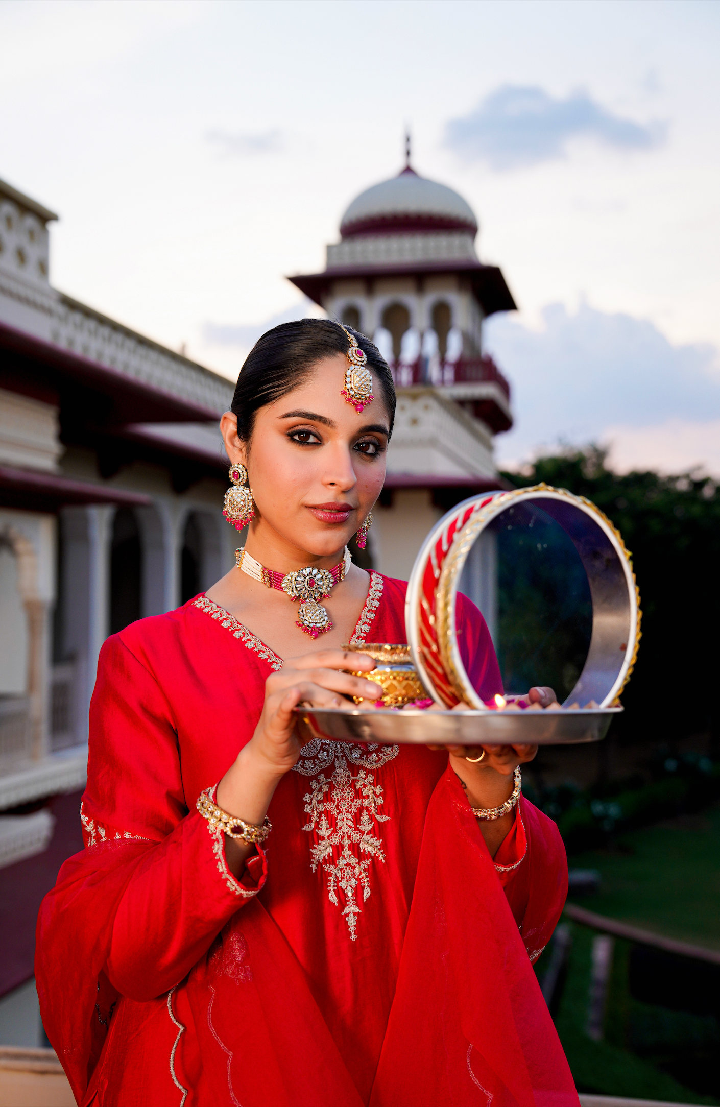 Crimson Silver Zari -Resham Embroidered Sharara Suit Set
