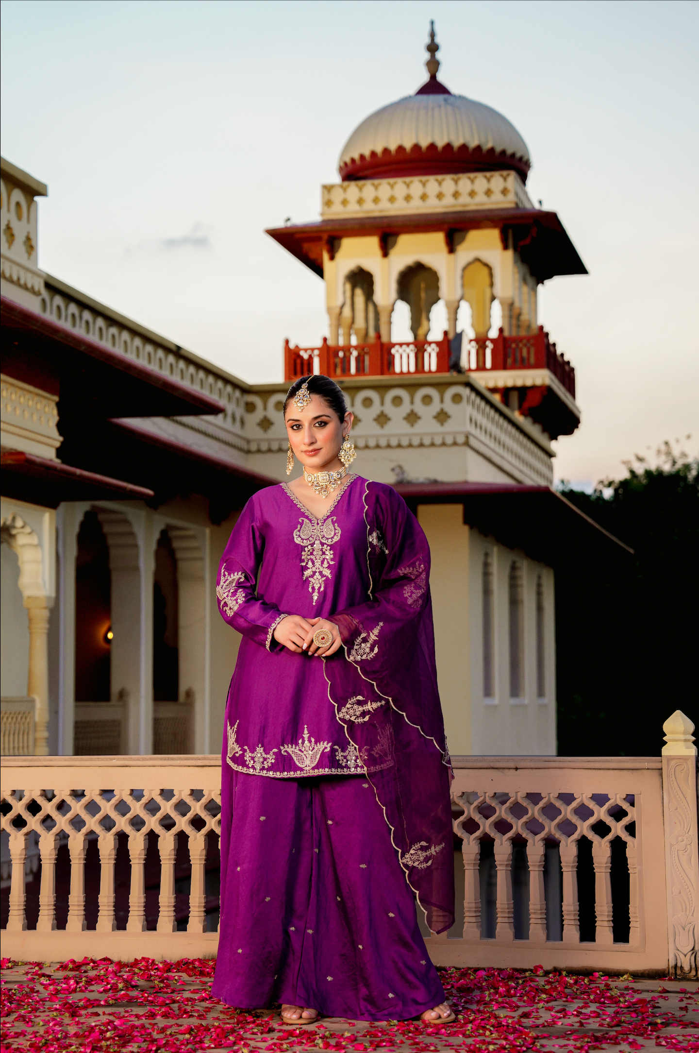 Jamuni Satoori Silk Silver Zari -Resham Embroidered Sharara Suit Set