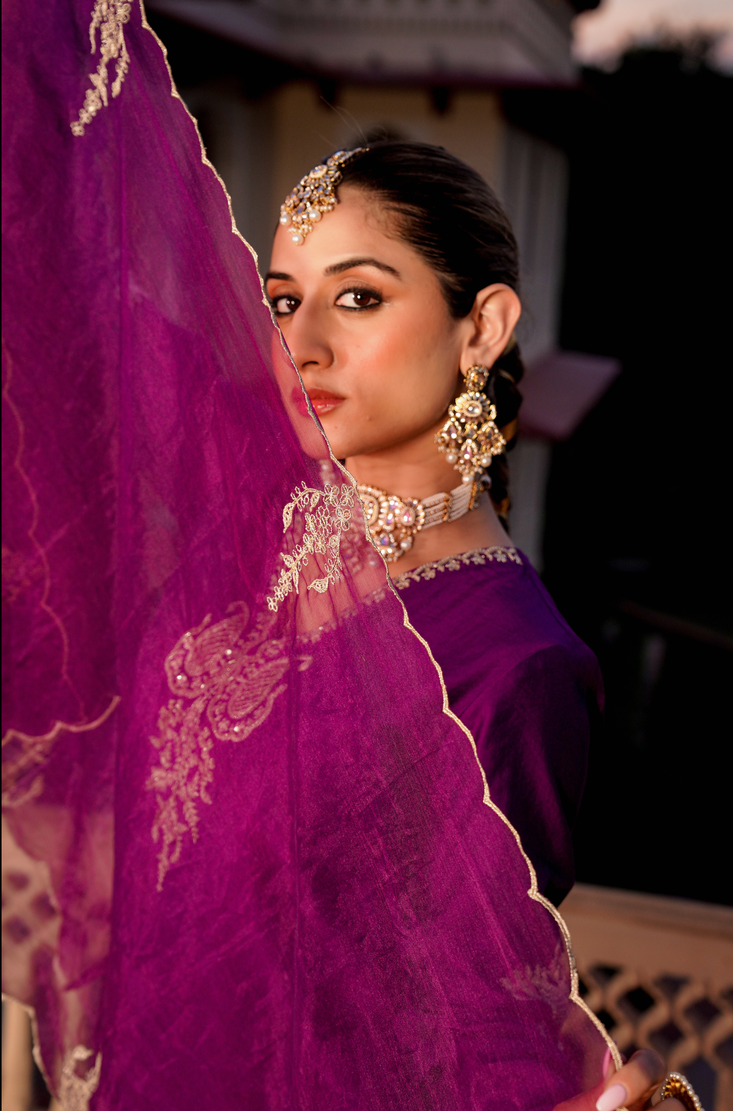 Jamuni Satoori Silk Silver Zari -Resham Embroidered Sharara Suit Set