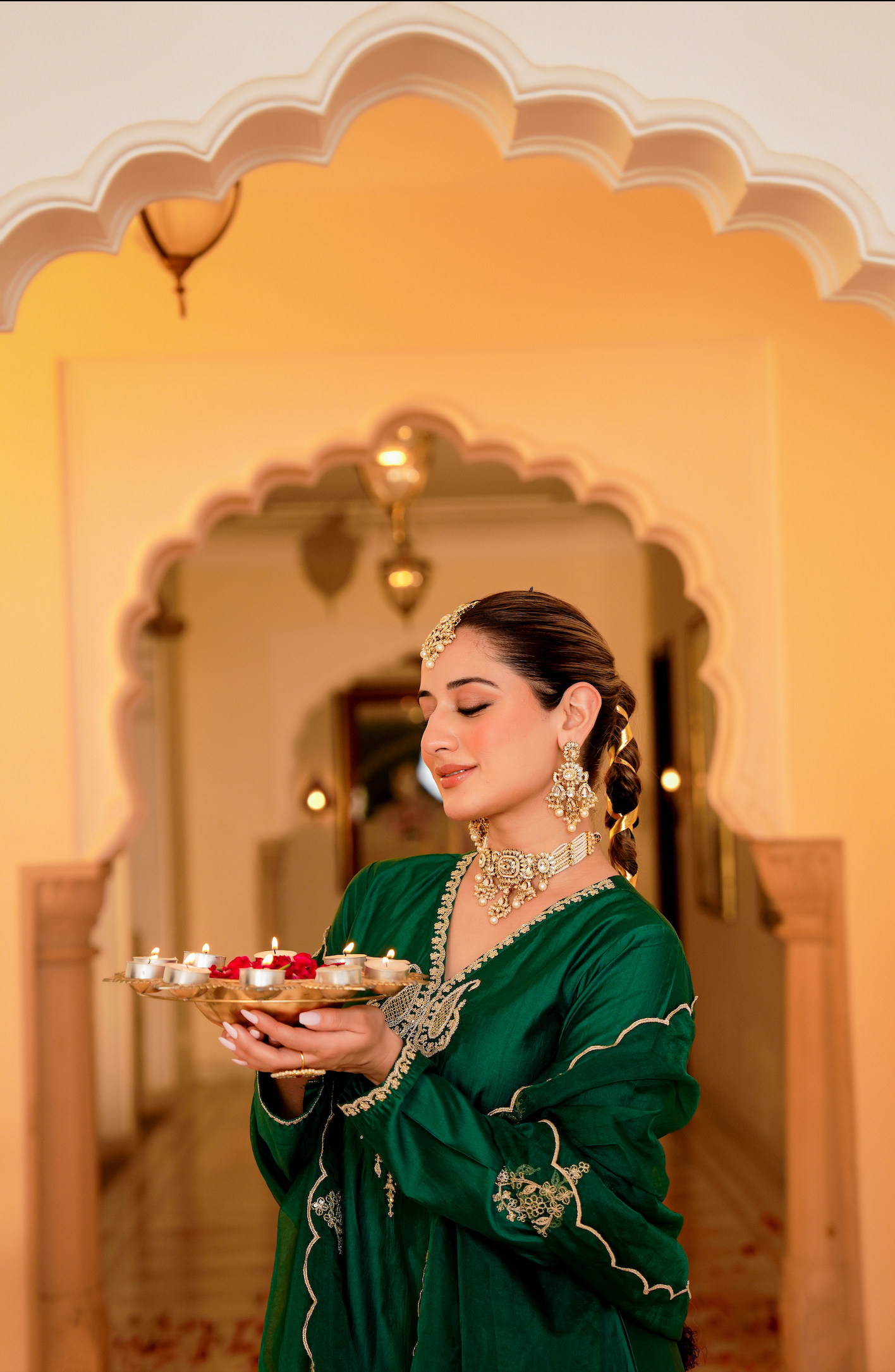 Emerald Green Silk Zari -Resham Embroidered Sharara Suit Set