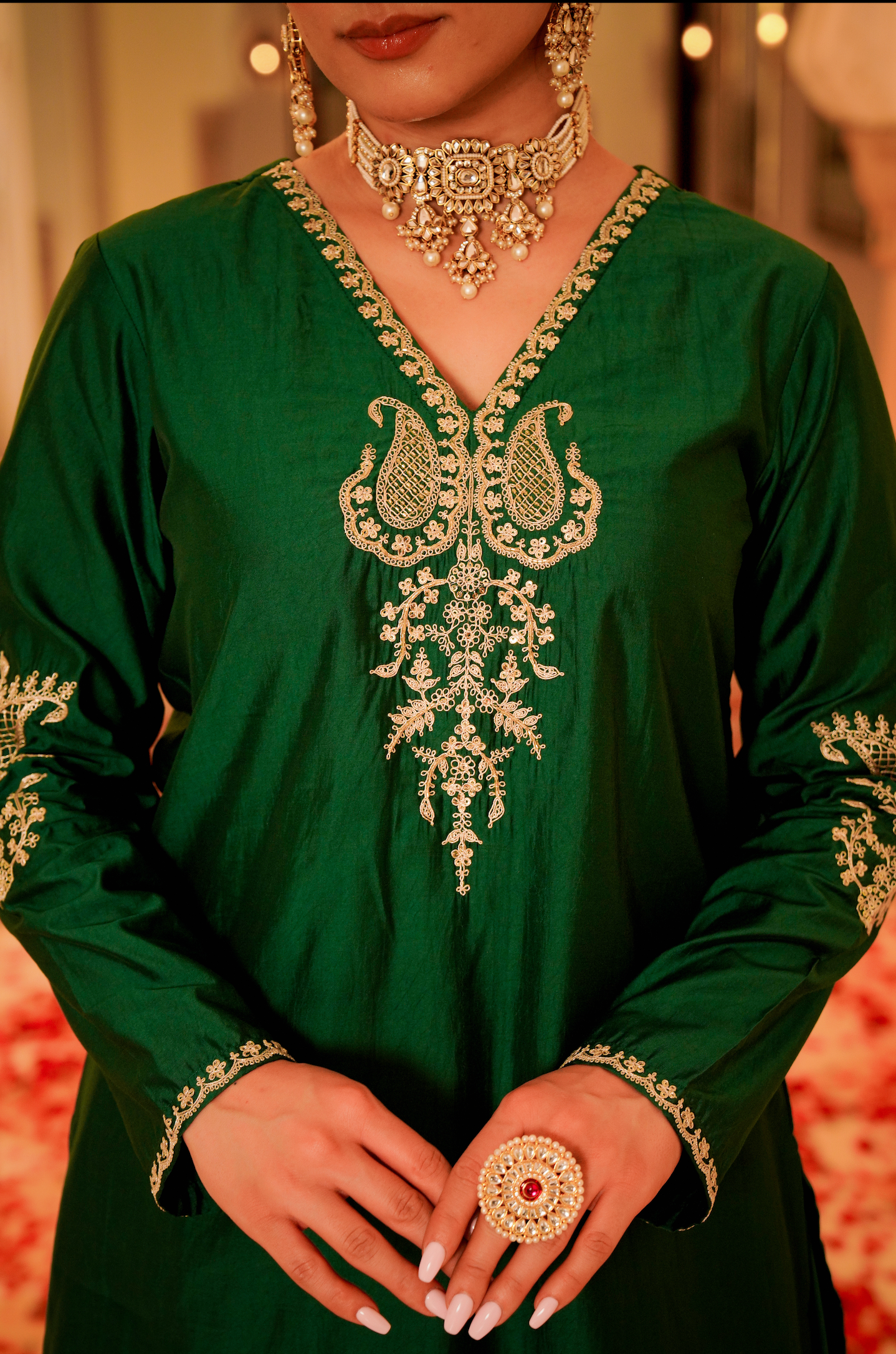 Emerald Green Silk Zari -Resham Embroidered Sharara Suit Set