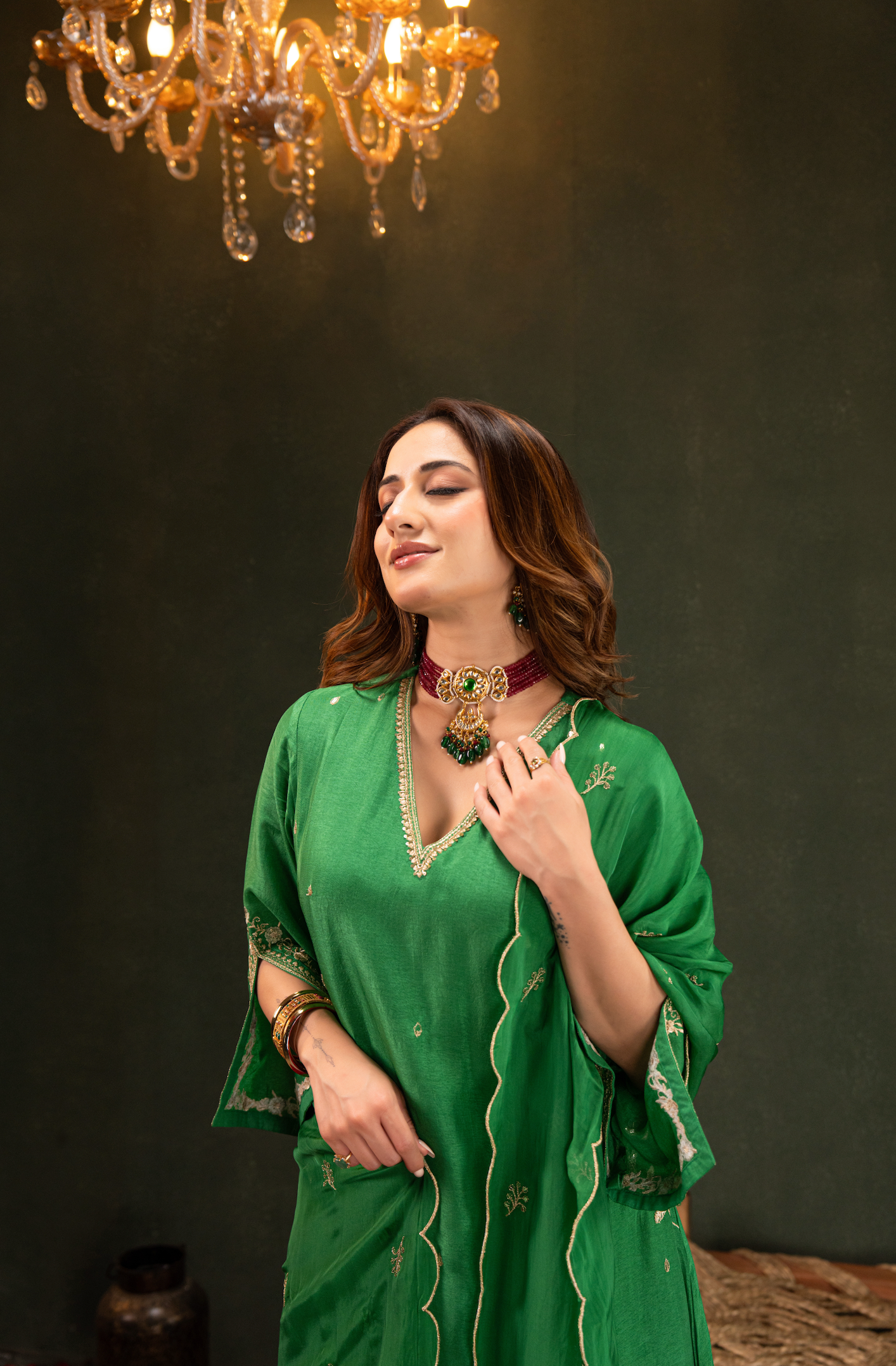 Emerald Green Satoori Silk Kurta Suit Set