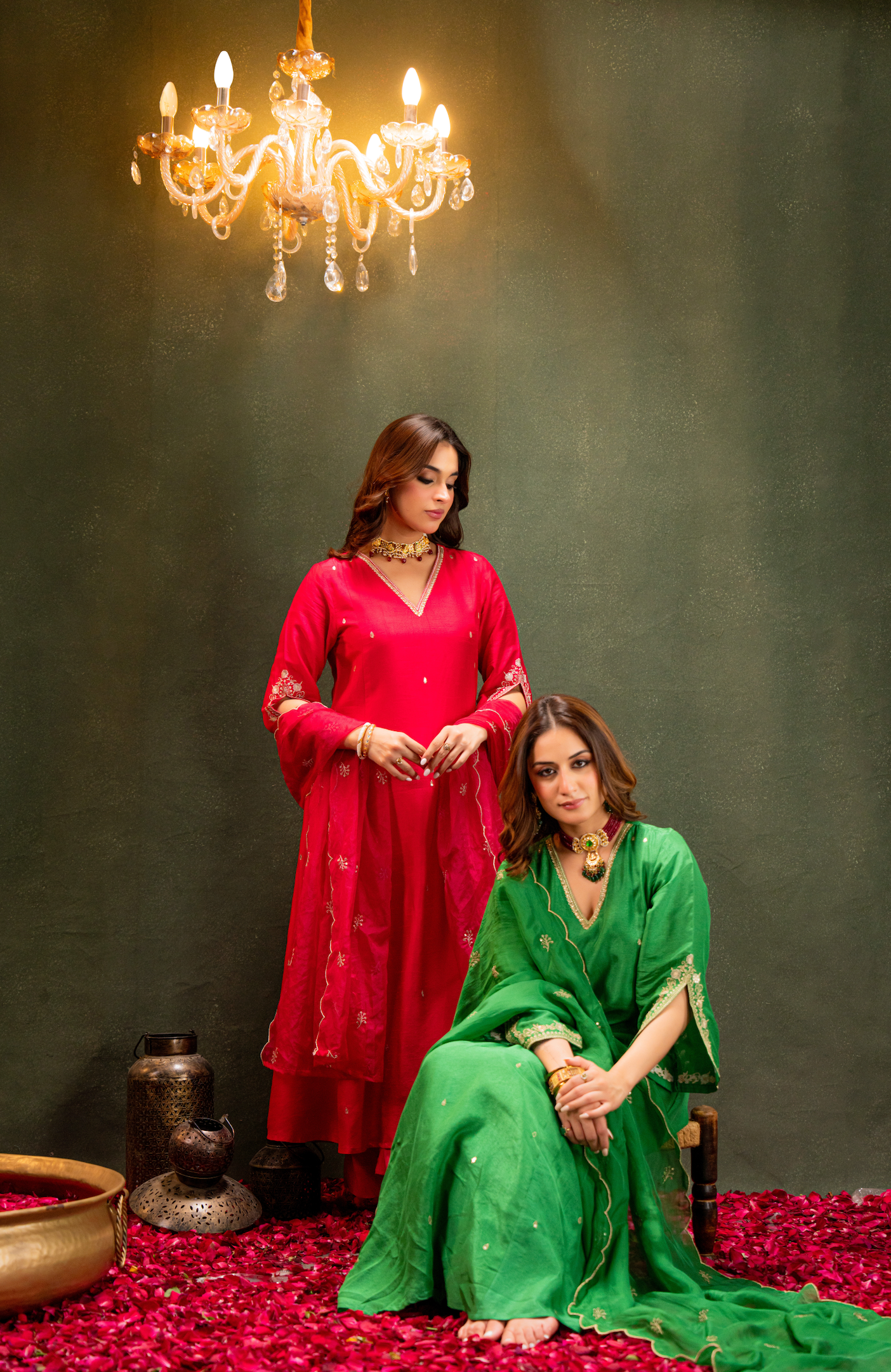 Emerald Green Satoori Silk Kurta Suit Set