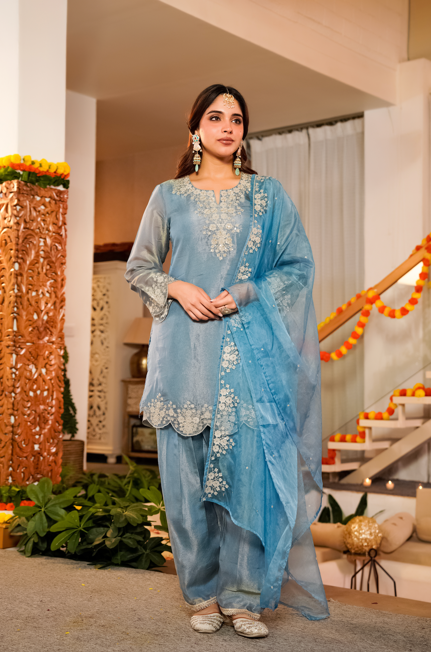 Mist Tissue Silk Hand Adda Embroidered A-Line Kurta Suit Set